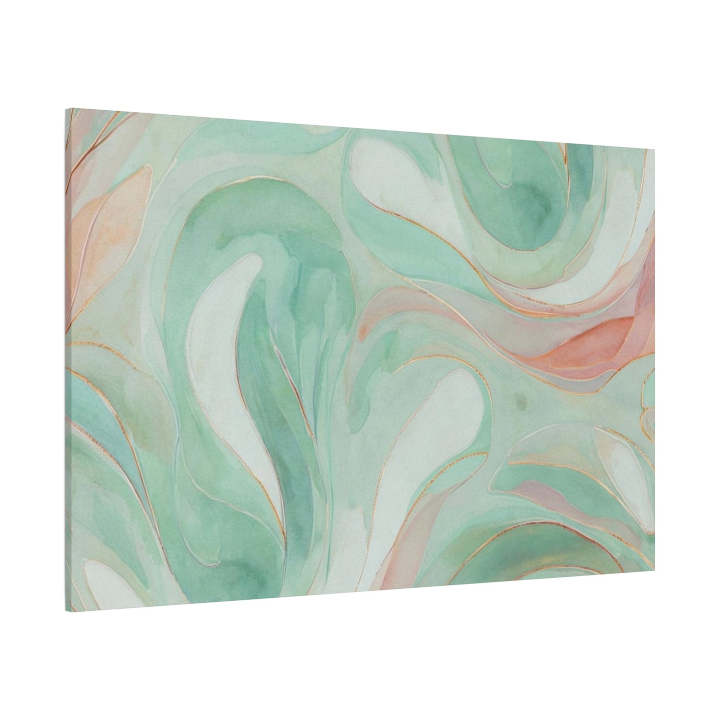 Abstract Green Marble Canvas Print — Teal & Coral Swirl Wall Art