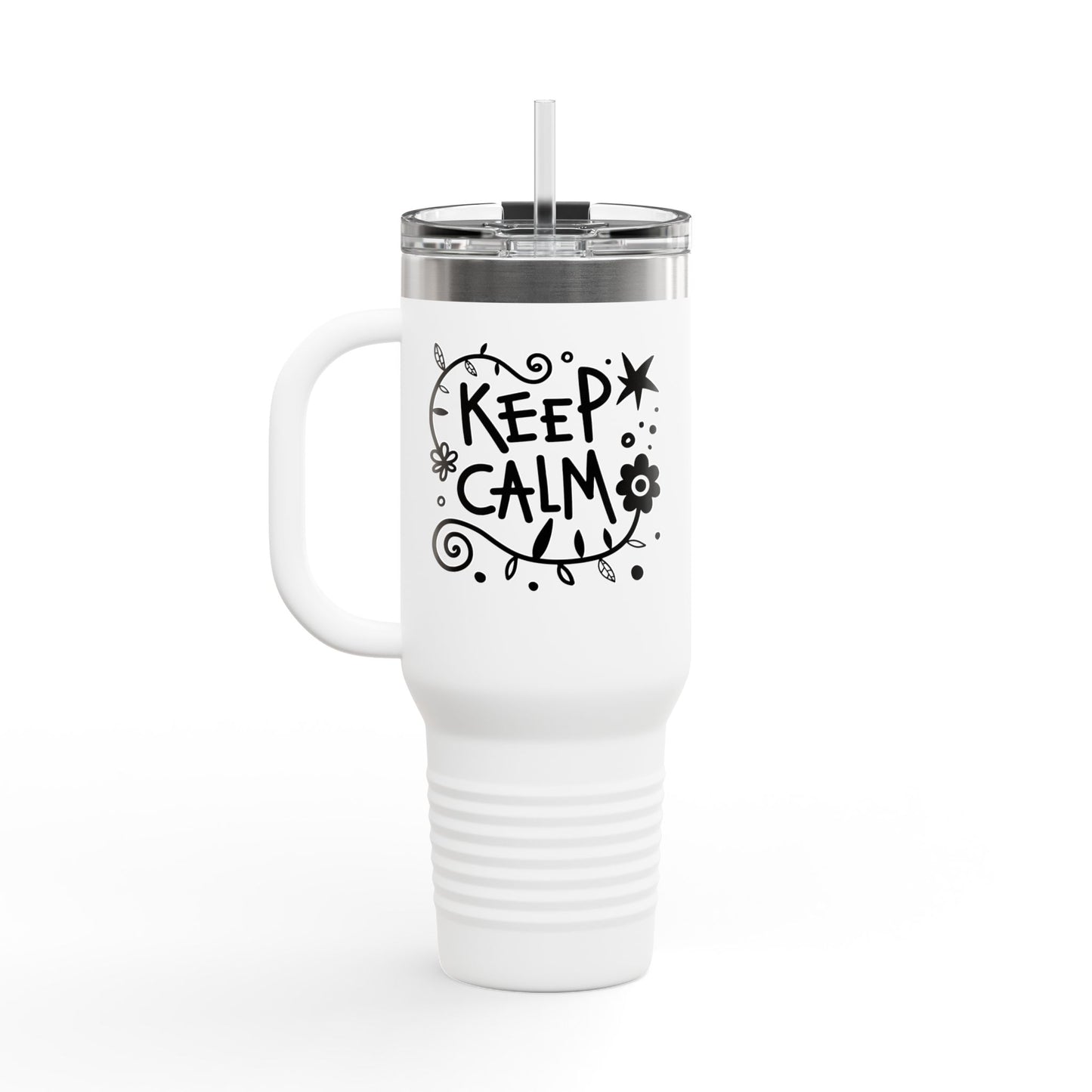 Travel Mug with Inspirational Design, Keep Calm Travel Cup, Insulated Coffee Tumbler, 40oz Drinkware for Travel, Gifts for Friends