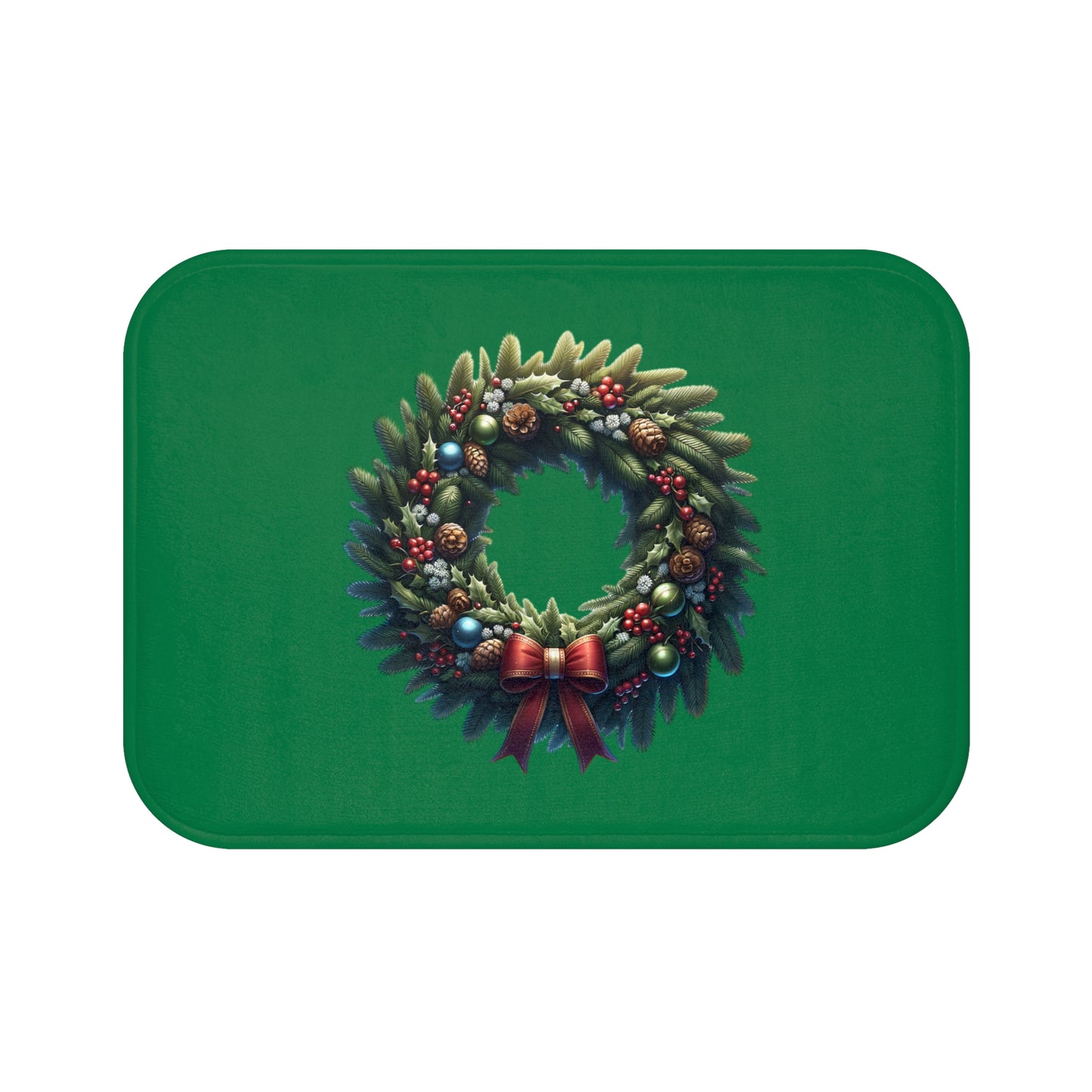 Christmas Wreath Bath Mat, Holiday Floor Rug, Seasonal Bathroom Decor, Festive Area Mat, Cozy Home Gift