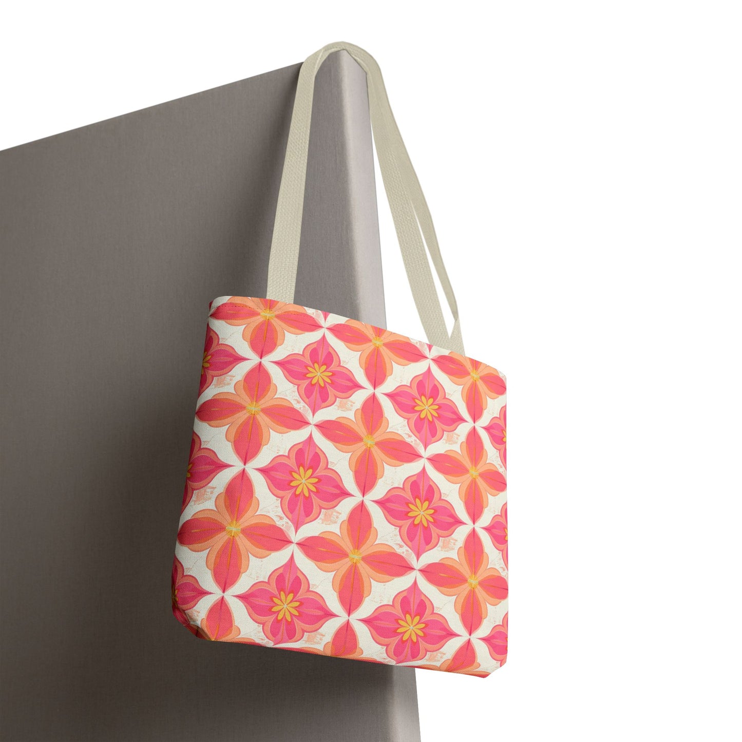 Pink Floral Geometric Tote Bag — All-Over Print Reusable Shopper