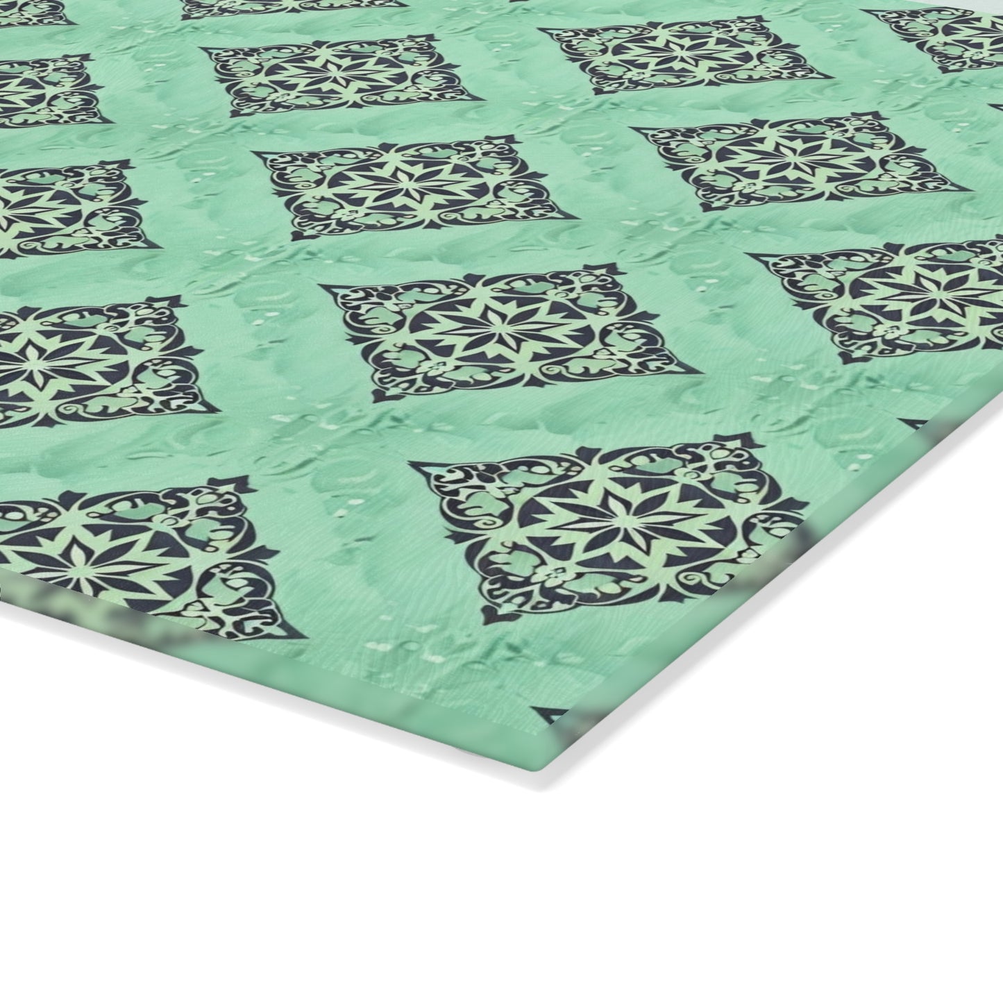 Mint Damask Glass Cutting Board — Decorative Kitchen Chopping Board