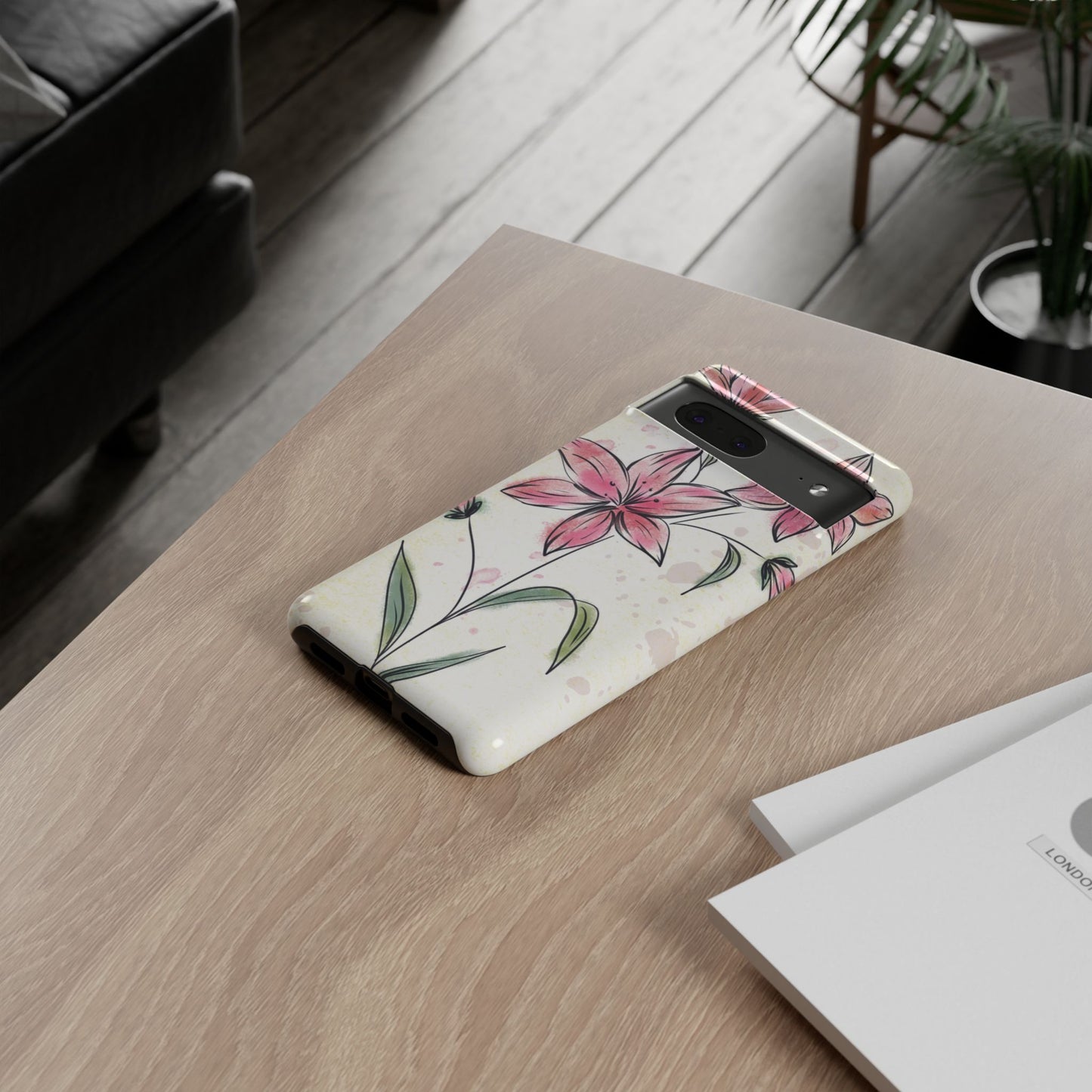 Floral Phone Case with Elegant Pink Lilies, Cute Floral Accessories, Phone Protection, Gift for Her, Stylish Cell Phone Cover