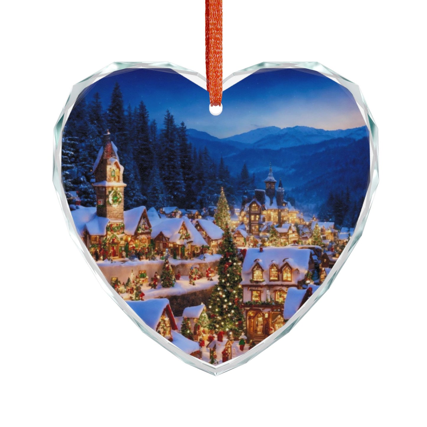 Crystal Heart Ornament — Snowy Christmas Village Glass Decoration