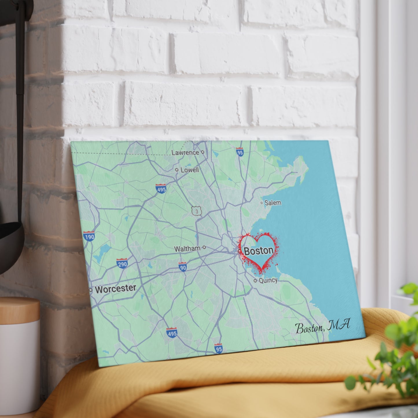 Boston Map Glass Cutting Board, Personalized Kitchen Decor, Gift for Boston Lovers, Wedding Registry, Home Cooking, Handmade Gift