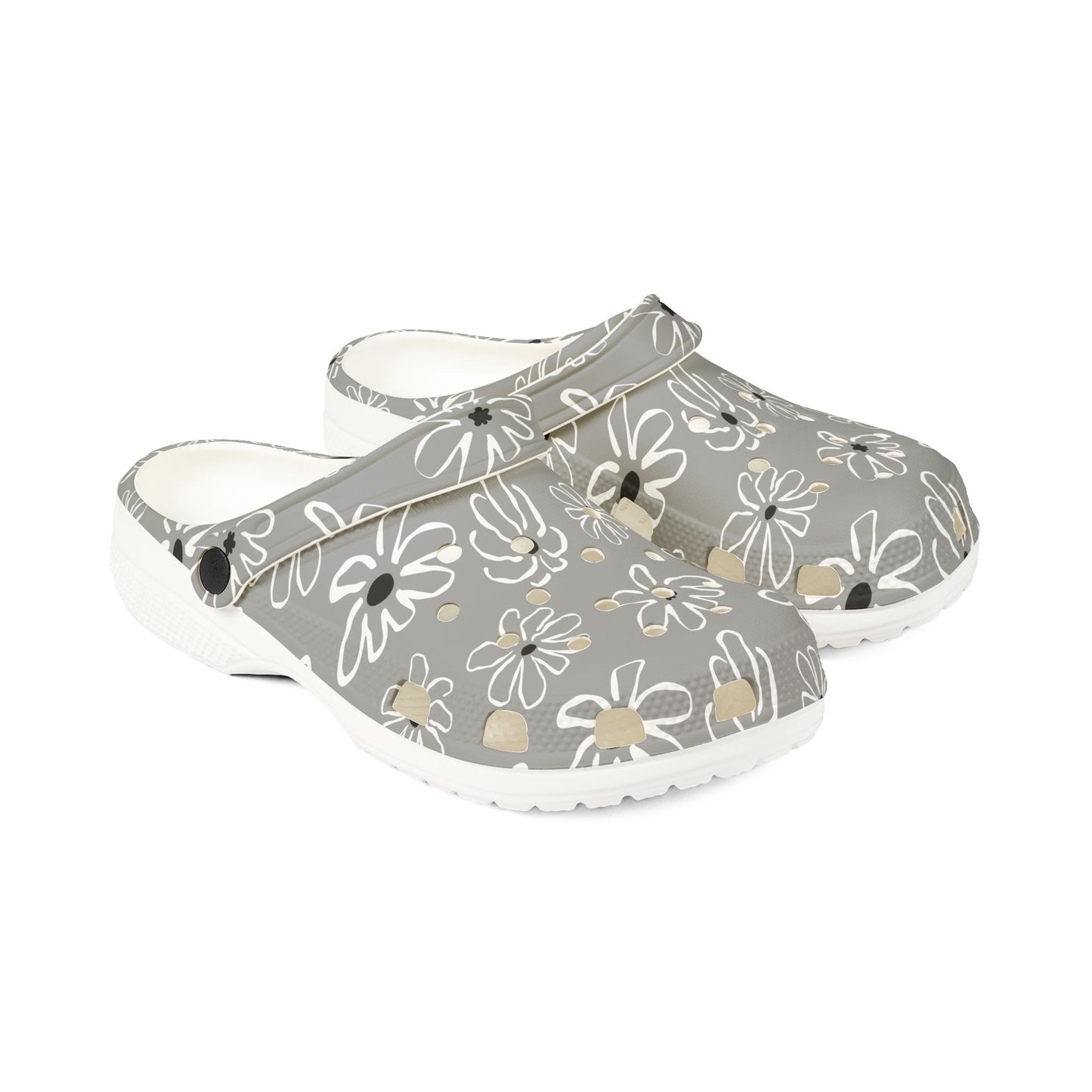 Gray Floral EVA Foam Clogs — Lightweight Garden & Casual Slip-On Shoes