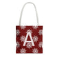 Monogram A Snowflake Tote Bag — Personalized Holiday AOP Tote