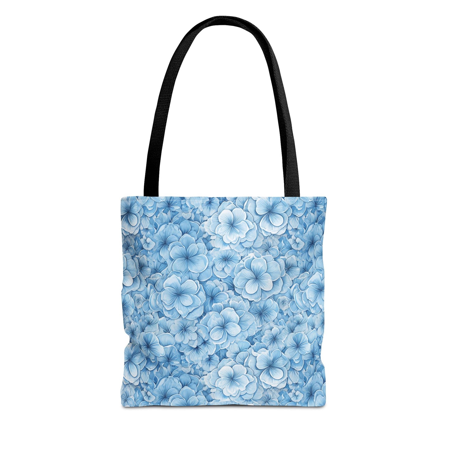 Blue Watercolor Floral Tote Bag — Reusable Flower Pattern Shopper