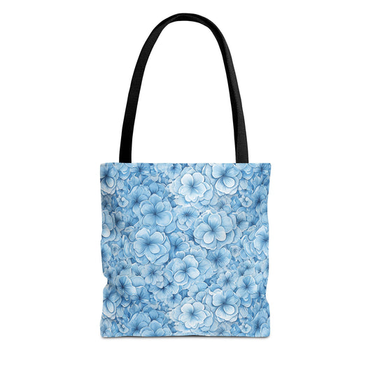 Blue Watercolor Floral Tote Bag — Reusable Flower Pattern Shopper