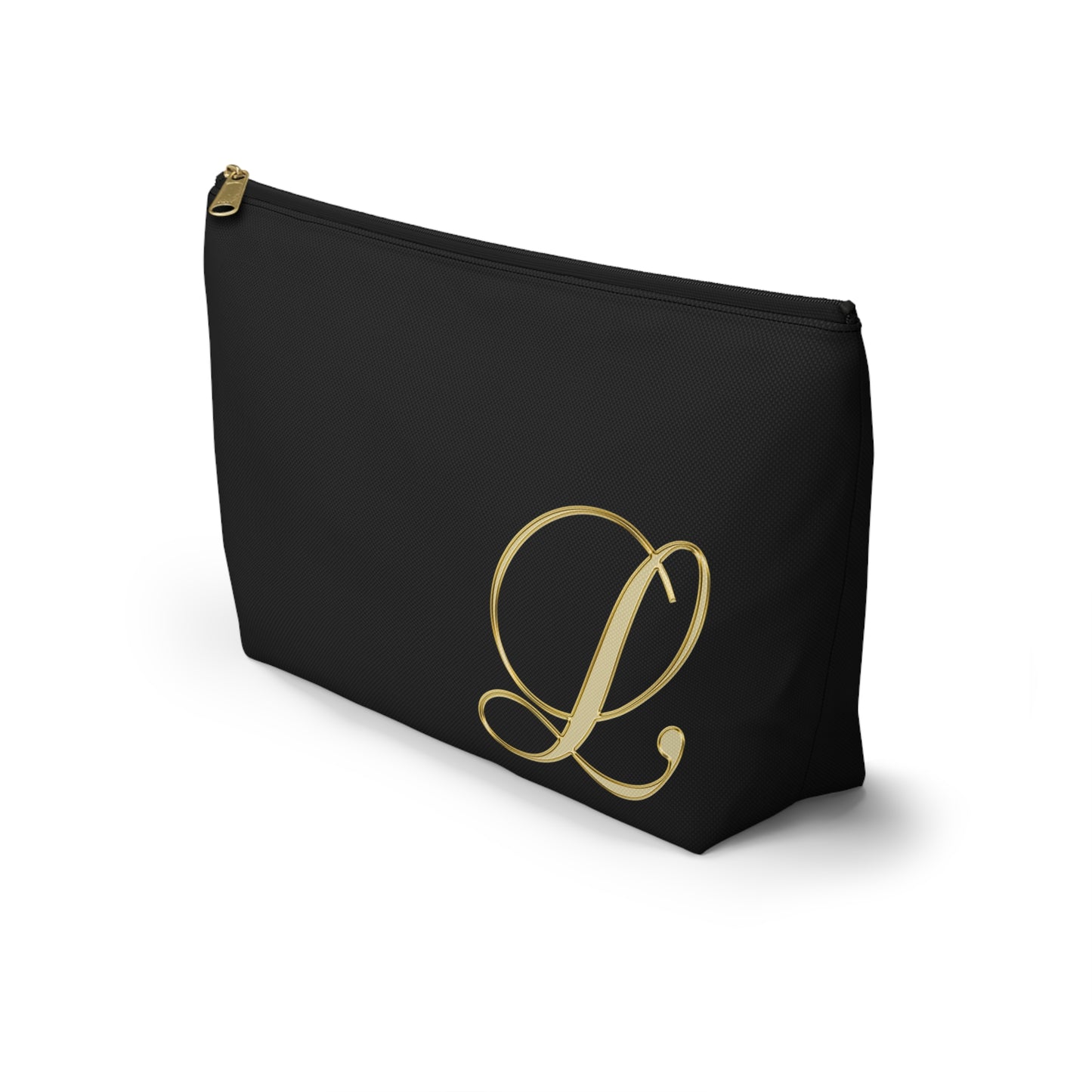 Monogram L Accessory Pouch — Black & Gold T‑Bottom Makeup Bag