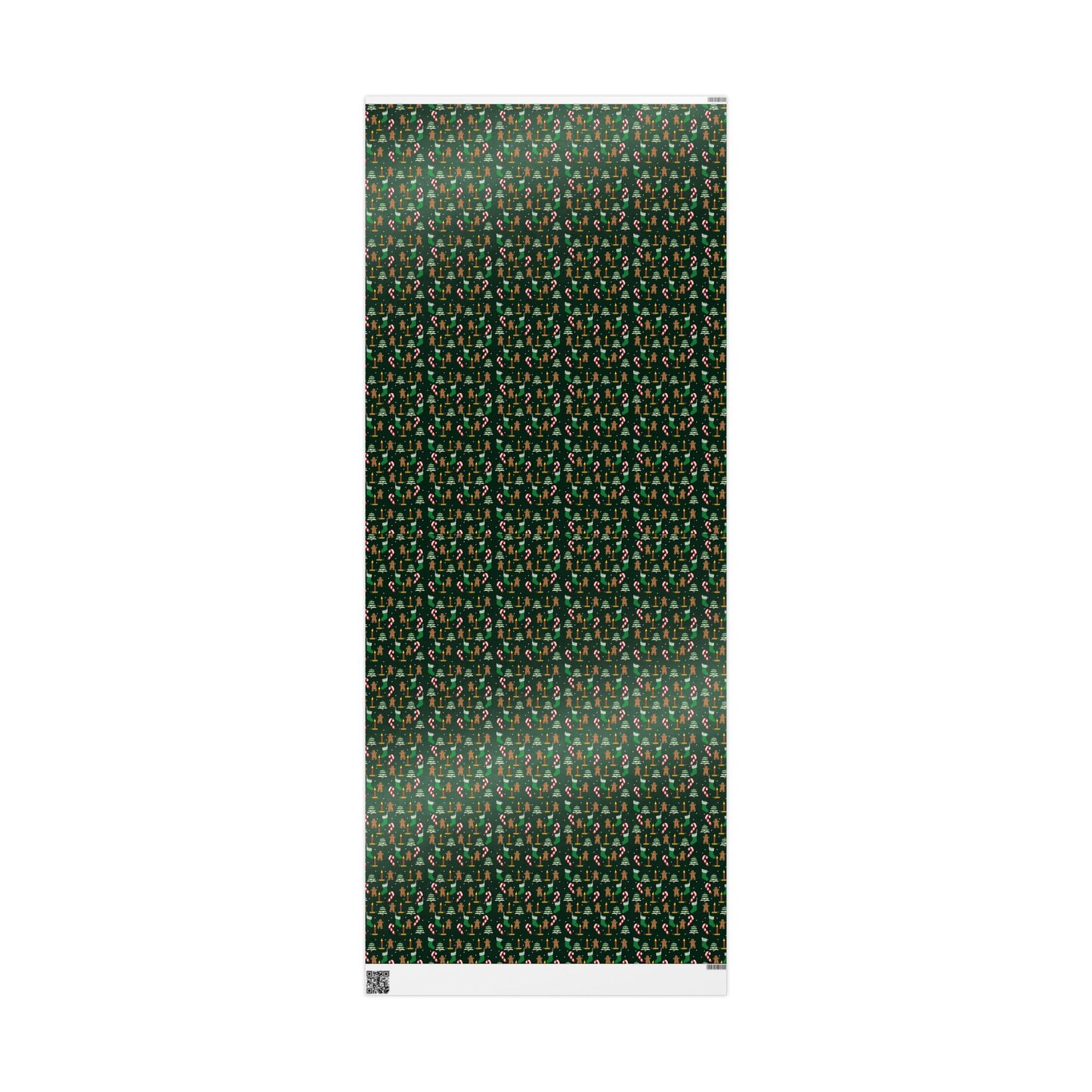 Christmas Wrapping Paper Roll — Gingerbread & Candy Cane Pattern on Dark Green