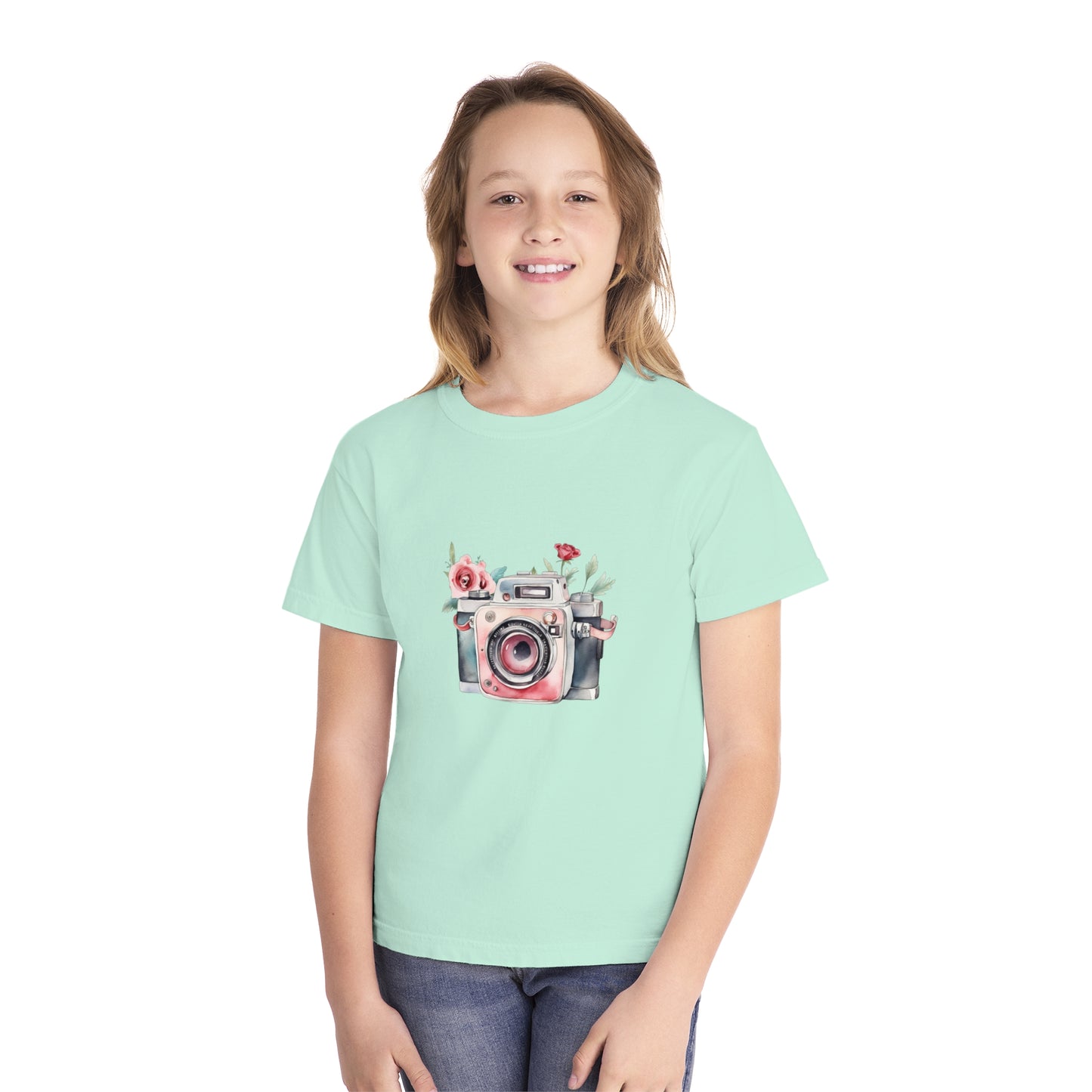 Floral Camera Youth Tee, Cute Teen Shirt, Photography Lover Gift, Artistic Kids Apparel, Unique Youth T-Shirt, Spring or Summer Style