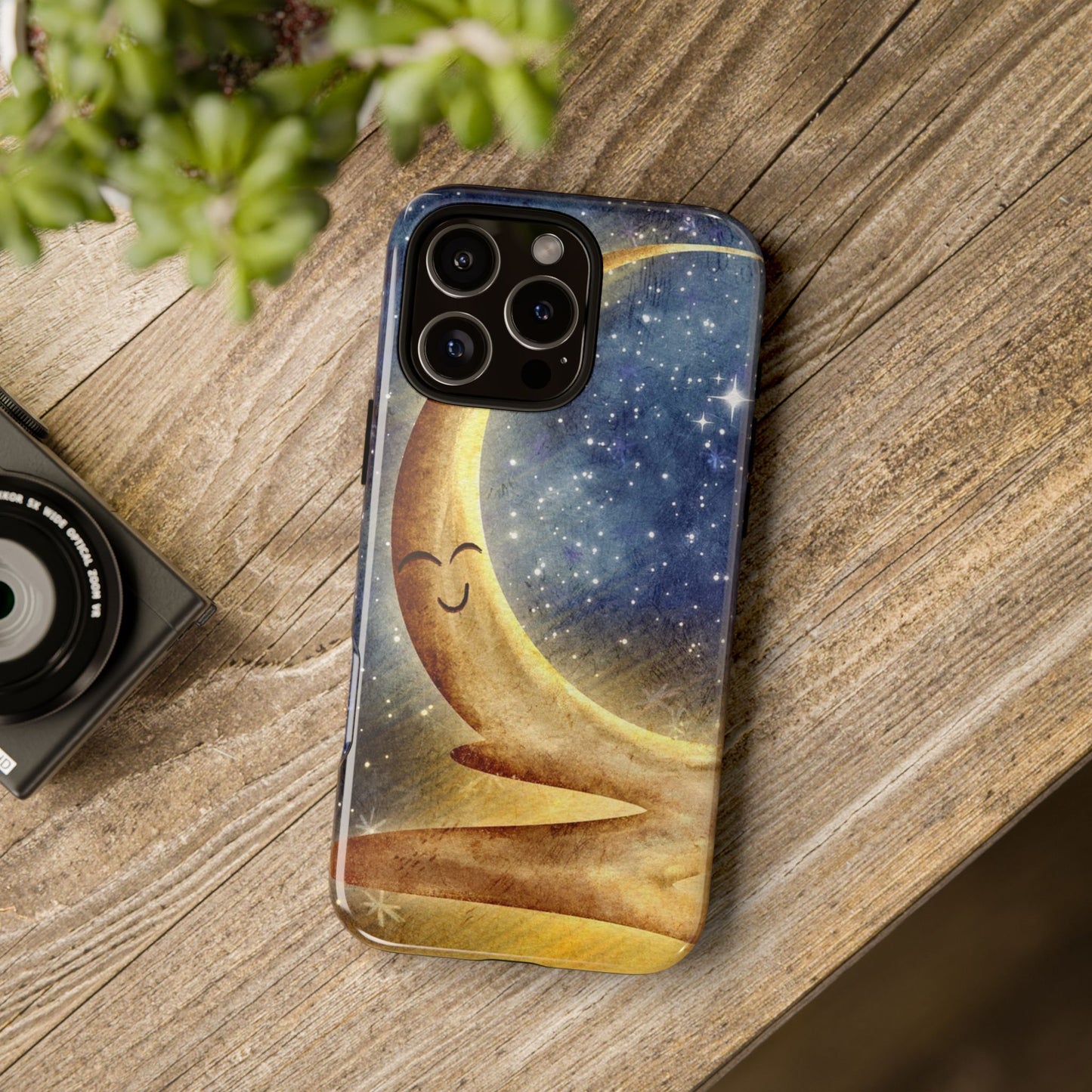 Moonlit Smile Phone Case — Starry Night Crescent Moon iPhone Cover