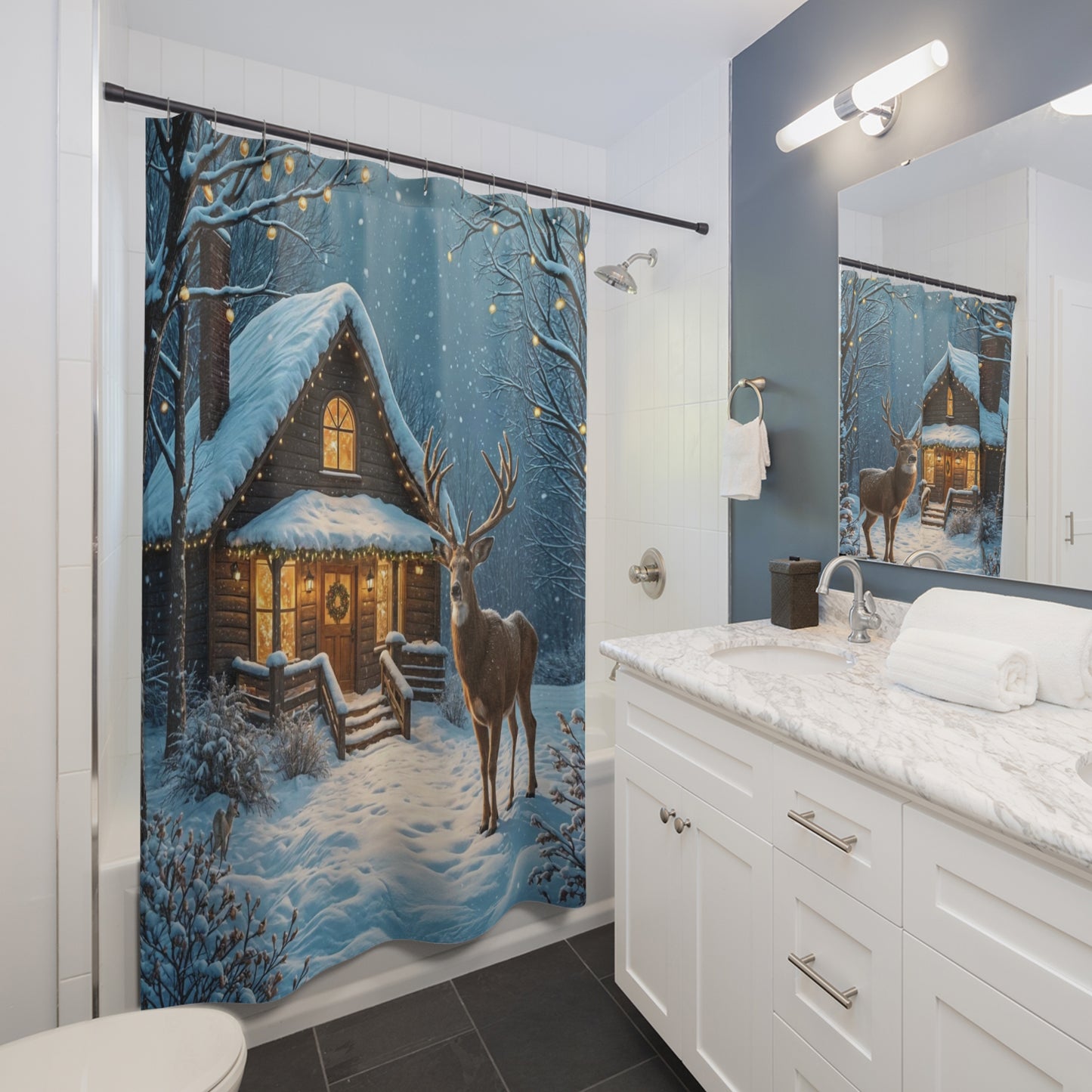Winter Wonderland Shower Curtain, Cozy Cabin Décor, Holiday Bathroom Accessories, Rustic Home Decor, Christmas Gift Idea