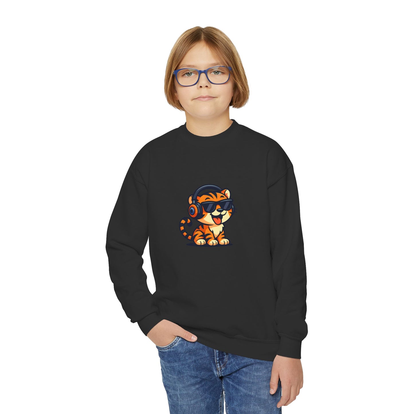 Cool Tiger Youth Crewneck Sweatshirt, Cute Animal Apparel, Teen Style, Gift for Kids, Casual Wear