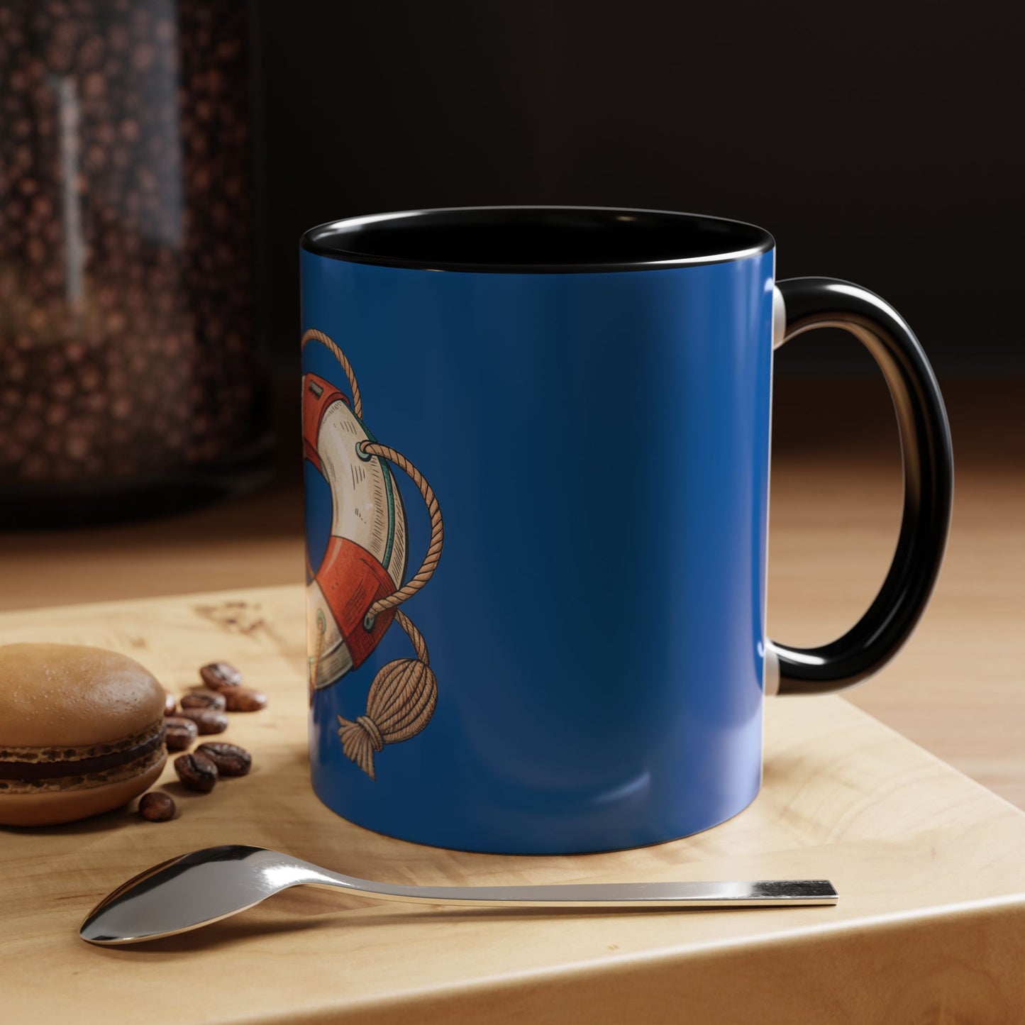 Lifesaver Accent Coffee Mug - Nautical Gift, Beach Decor, Sailor's Coffee Cup, Ocean Lover Mug, Summer Vibes