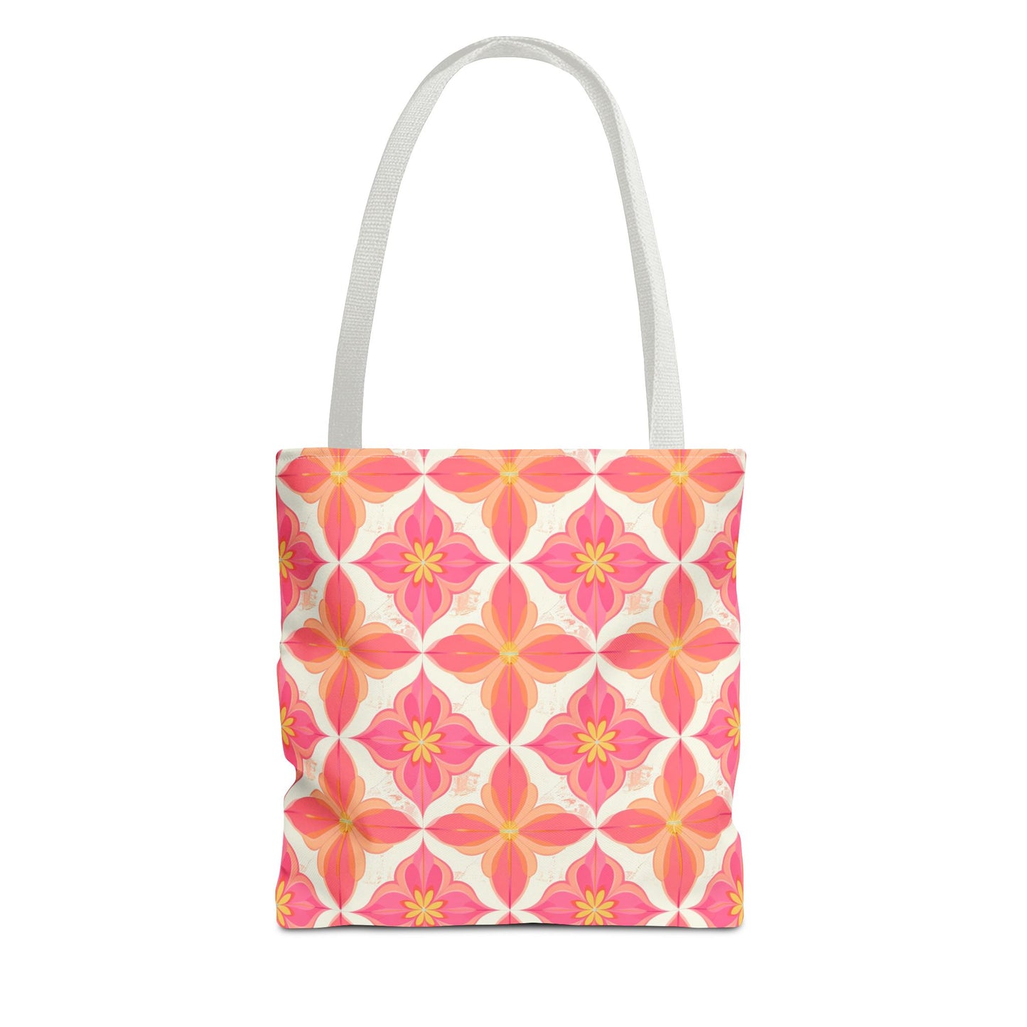 Pink Floral Geometric Tote Bag — All-Over Print Reusable Shopper