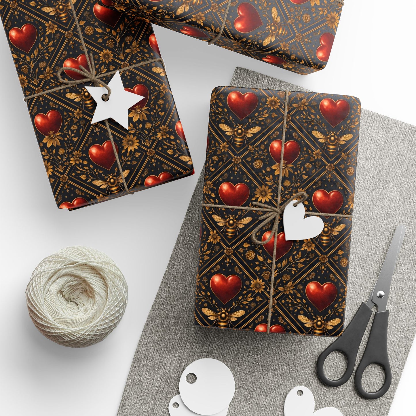 Ornate Heart Wrapping Paper Roll – Elegant Red & Gold Gift Wrap