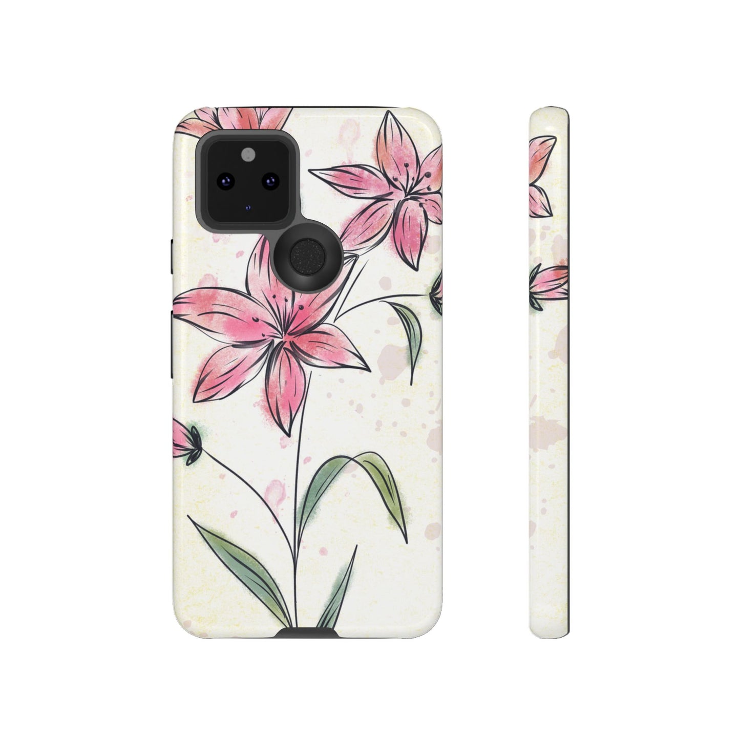 Floral Phone Case with Elegant Pink Lilies, Cute Floral Accessories, Phone Protection, Gift for Her, Stylish Cell Phone Cover