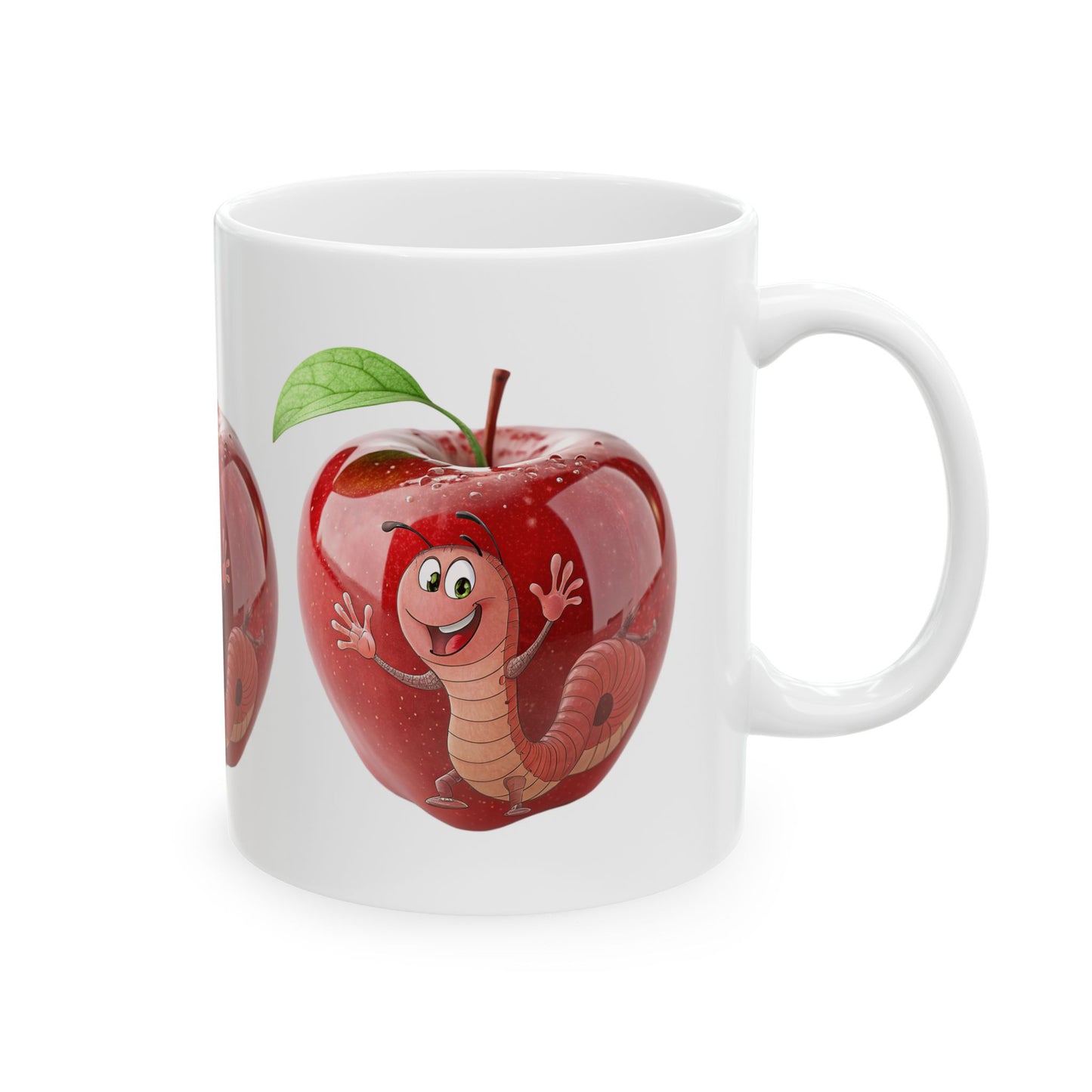 Whimsical Apple Worm Ceramic Mug, Funny Coffee Cup, Cute Kitchen Gift, Teacher Appreciation, Back to School, Child-Friendly Drinkware