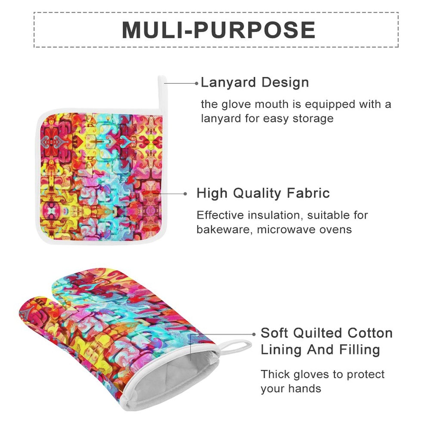 Oven Mitts & Pot Holder Set of 3 Colorful