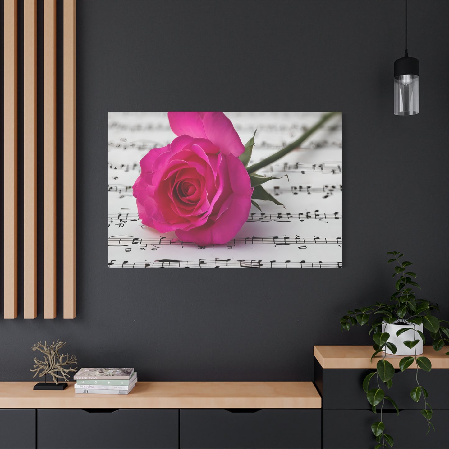 Stretched Canvas Art Print, Classic Rose on Sheet Music, Floral Wall Decor, Home Decoration, Gift for Music Lovers
