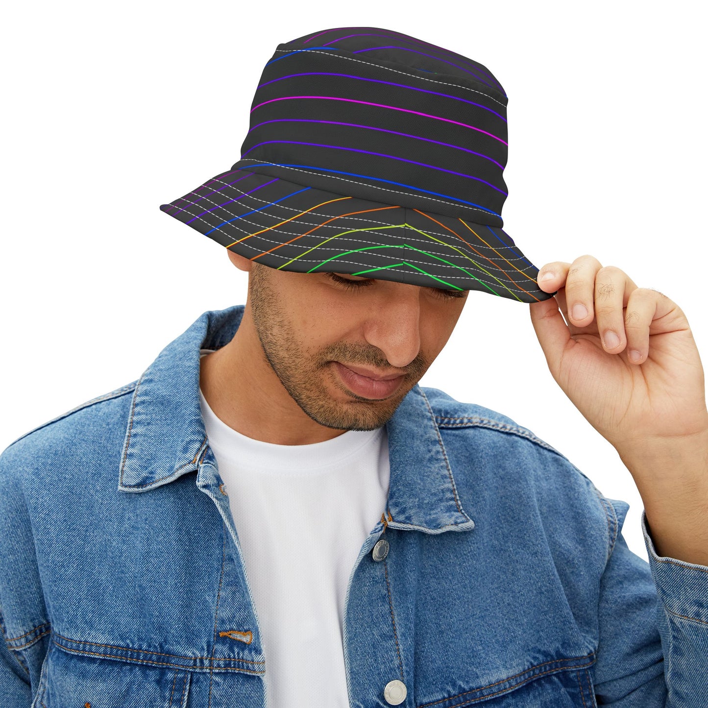 Neon Stripe Bucket Hat — Rainbow Lines Pattern AOP