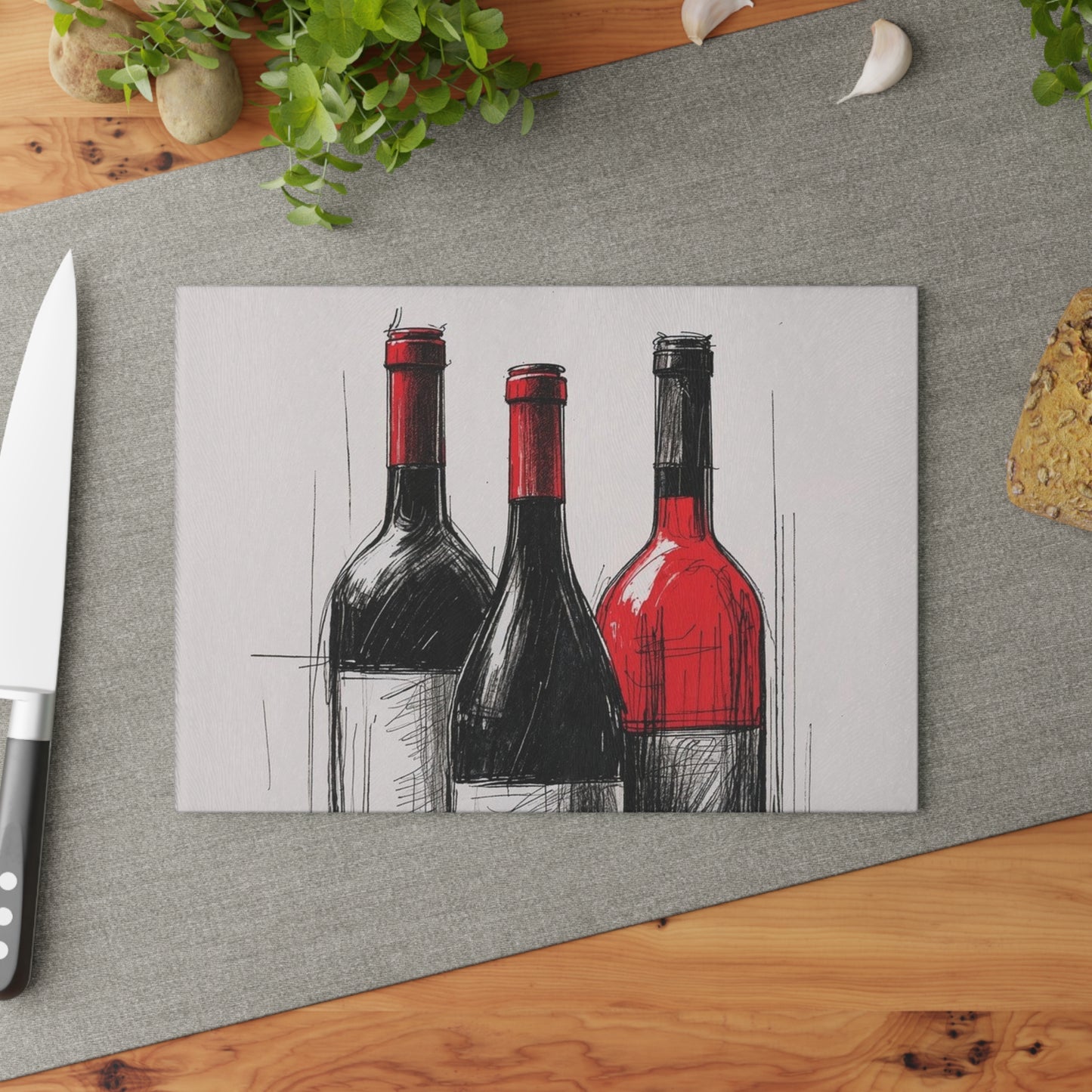 Elegant Wine-Themed Glass Cutting Board, Kitchen Decor, Gift for Wine Lovers, Housewarming Gift, Cooking Essentials, Culinary Art