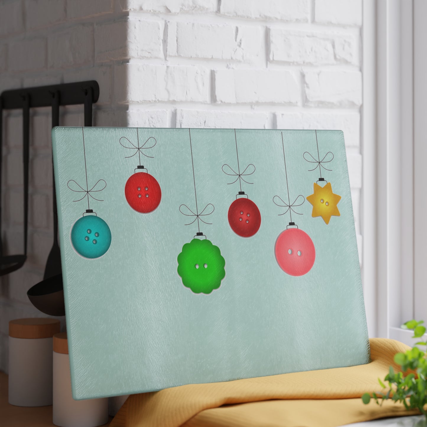 Holiday Ornament Glass Cutting Board, Christmas Gift, Kitchen Decor, Festive Cooking, Holiday Baking, Unique Housewarming