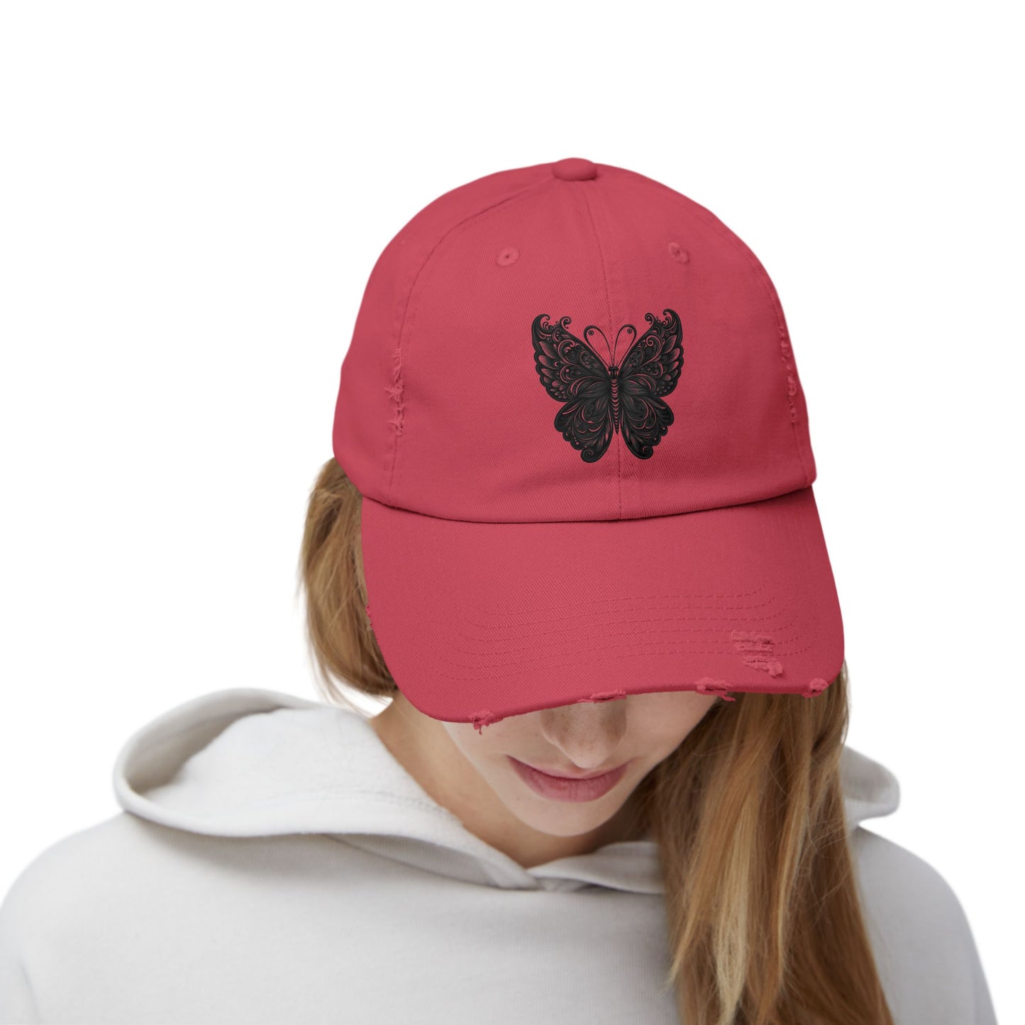 Black Distressed Butterfly Cap | Stylish Unisex Hat for Everyday Wear, Perfect Gift for Birthdays, Fashion Statement