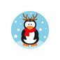 Penguin with Antlers Kiss-Cut Sticker — Cute Holiday Penguin Sticker (Red Scarf, Snowflakes)