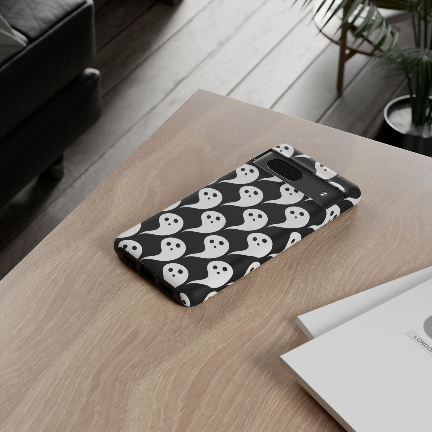 Ghost Pattern Phone Case, Cute Ghost Cell Phone Cover, Halloween Accessory, Spooky Gift, Black and White Phone Case