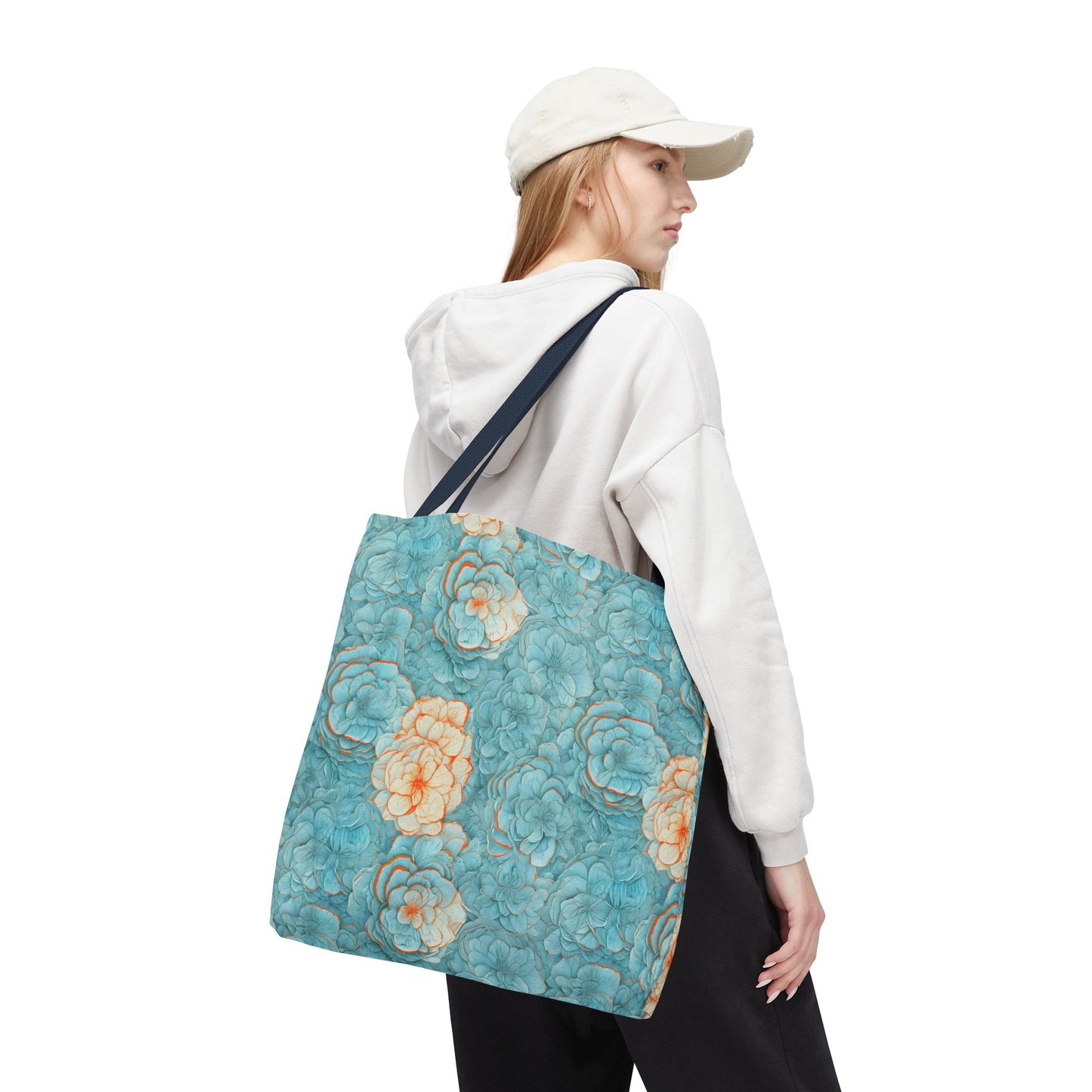 Floral Watercolor Tote Bag — Teal Succulent Pattern