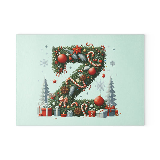 Christmas Wreath Letter 'Z' Glass Cutting Board — Holiday Kitchen Décor with Ornaments & Gifts