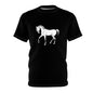 Horse Print Unisex AOP Tee, Unique Horse Lover Gift, Equine Enthusiast Apparel, Perfect for Animal Lovers, Casual Wear, Birthday Gift