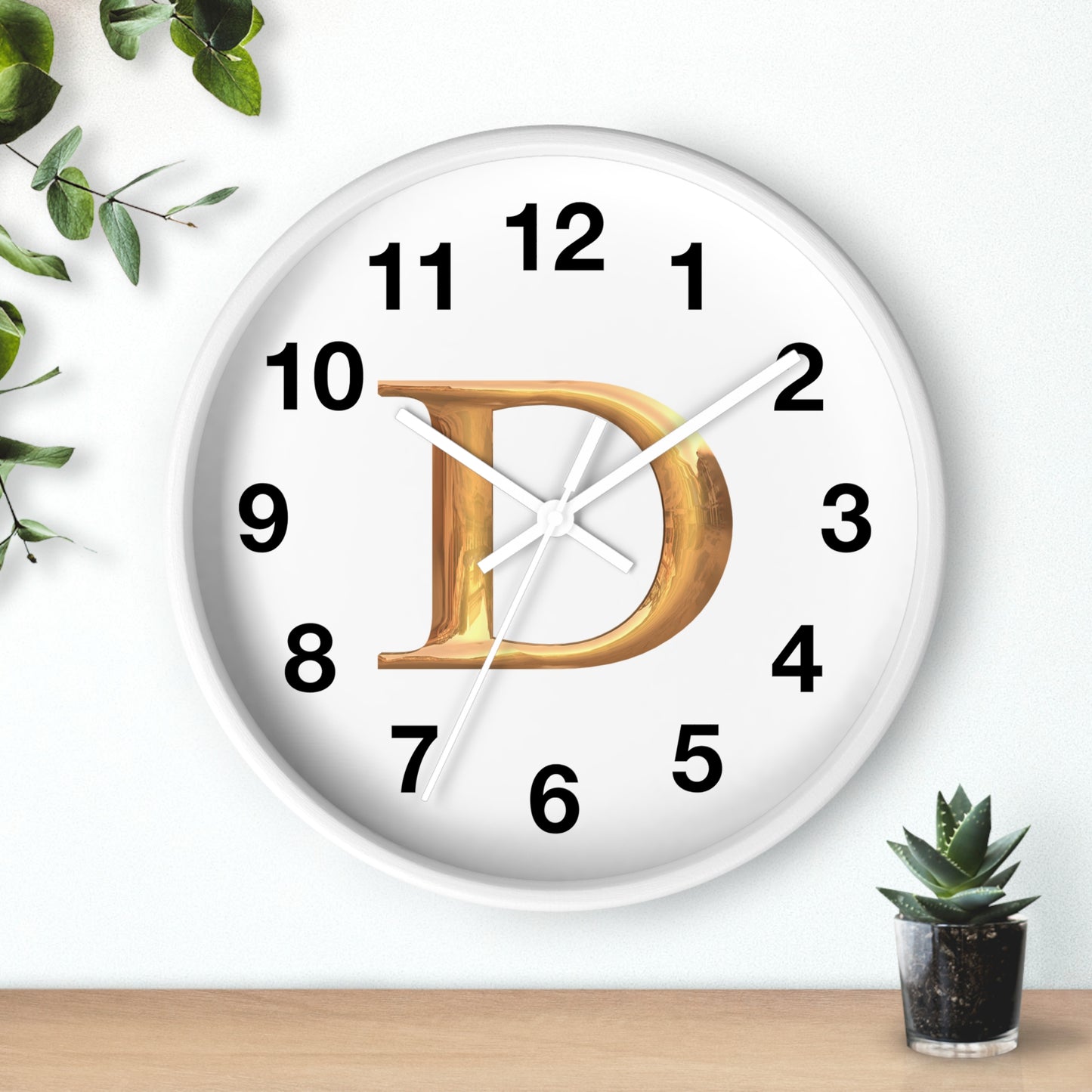 Elegant Initial D Wall Clock, Personalized Home Decor, Modern Timepiece, Gift for Her, Study Room Wall Art, Unique Design