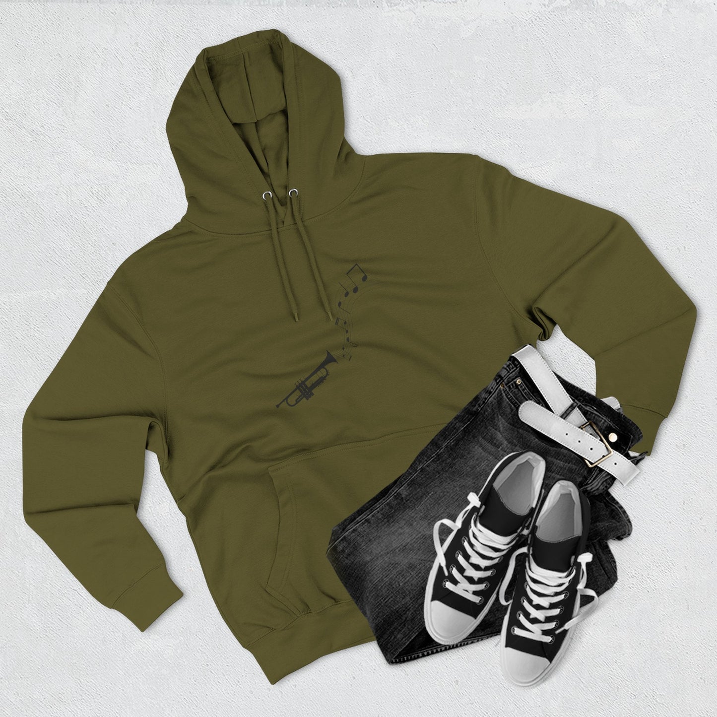 Trumpet Music Notes Hoodie — Minimalist Jazz Instrument Pullover