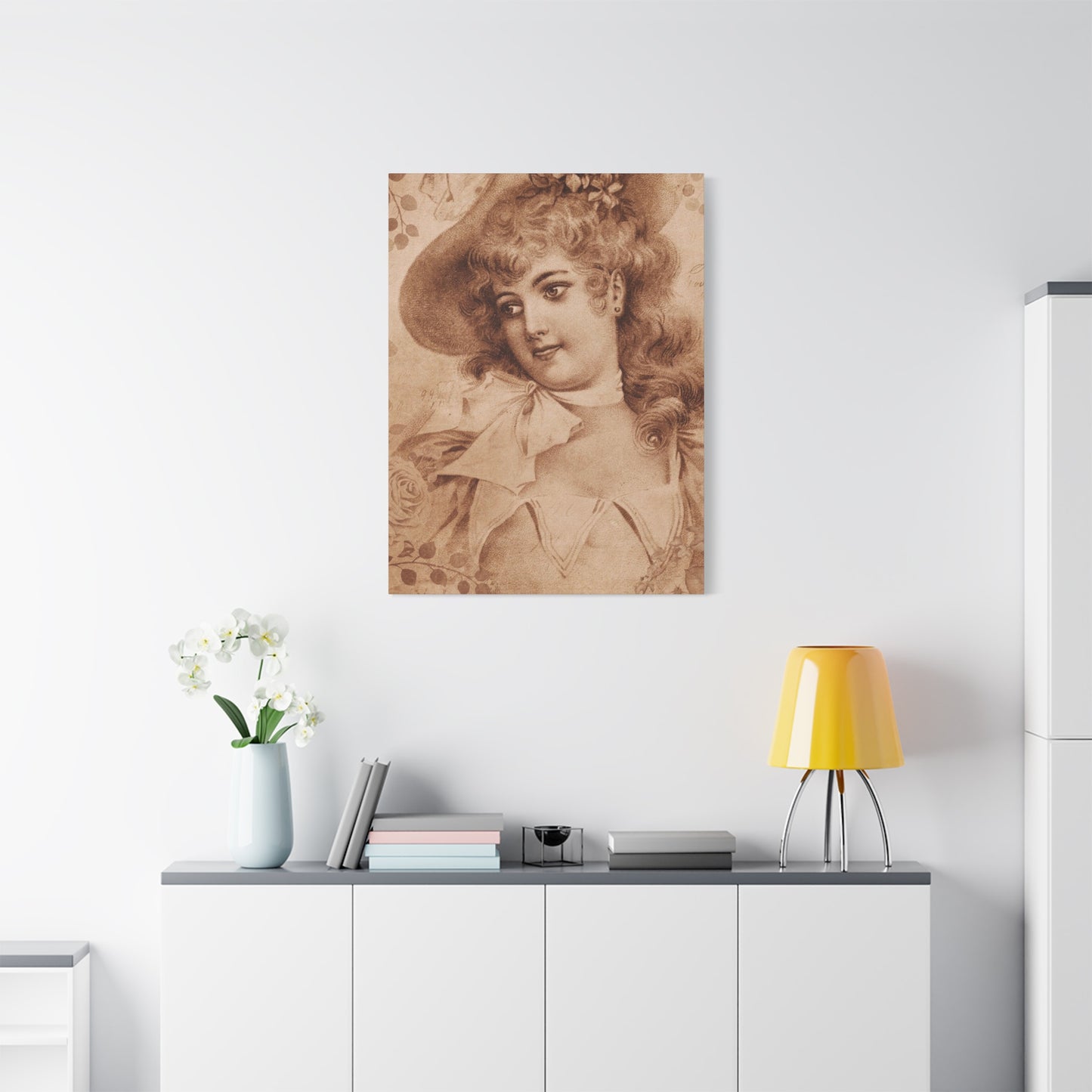 Vintage Sepia Portrait Canvas — Romantic Victorian Lady Matte Wall Art
