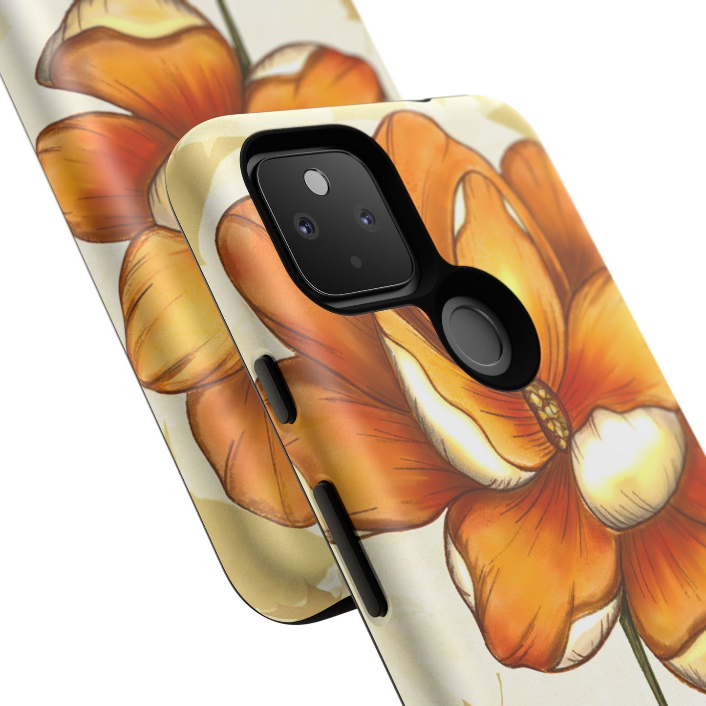 Floral Phone Case with Orange Flower Design, Tough Phone Cover, Floral Gift, Stylish Tech Accessory, Nature Lovers, Spring Vibes