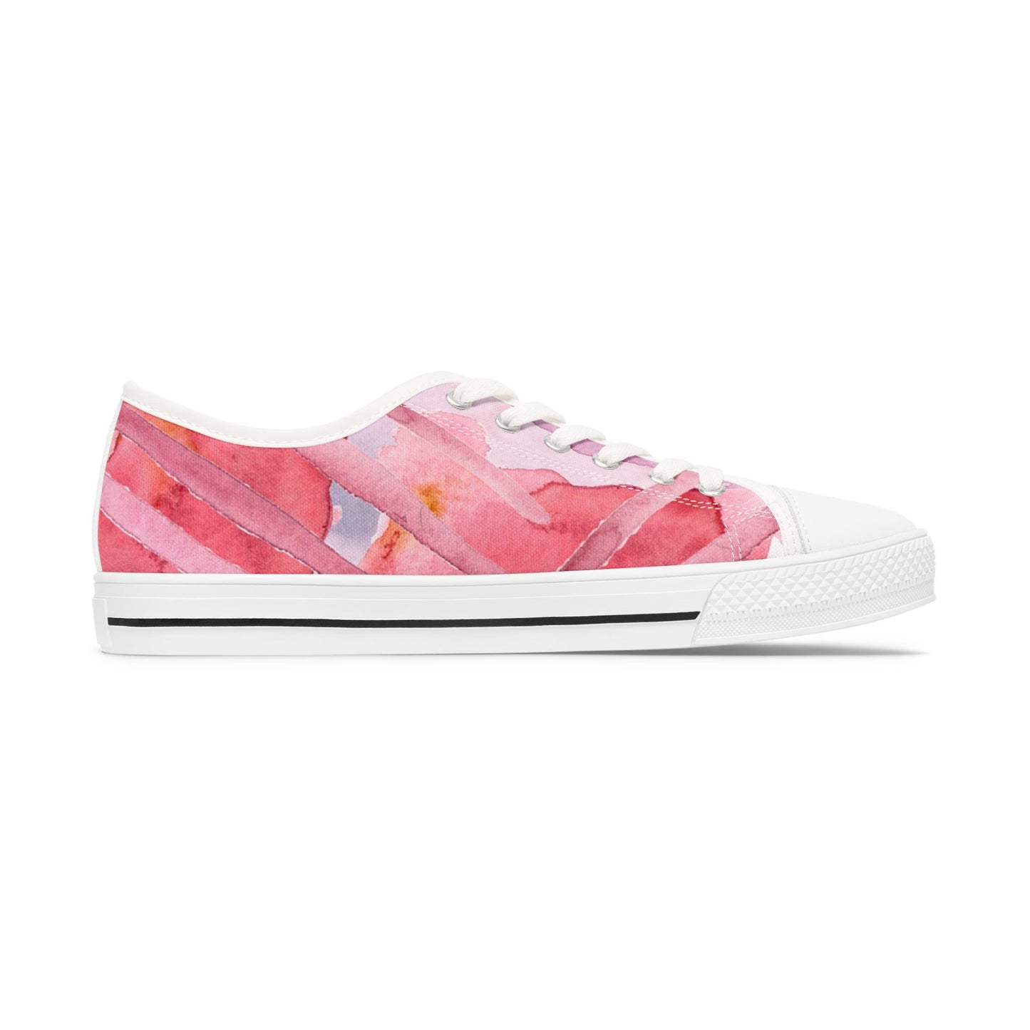Pink Watercolor Floral Low Top Sneakers — Casual Canvas Shoes