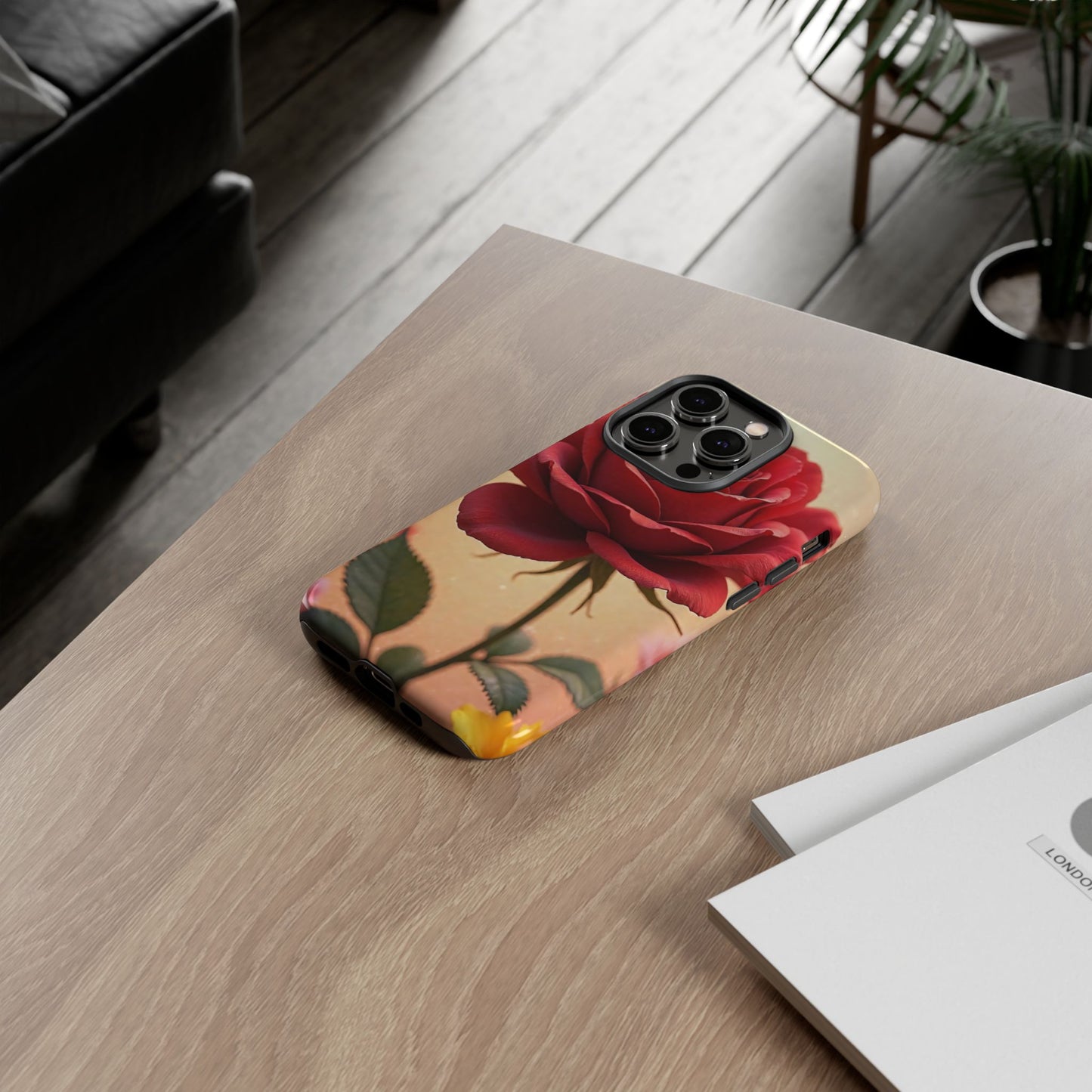 Floral Phone Case with Red Rose Design, Tough Phone Cover, Flower Print, Gift for Her, Stylish Accessory, Floral Aesthetic