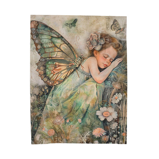 Fairy Dream Velveteen Plush Blanket — Sleeping Fairy Art Throw for Kids & Nursery