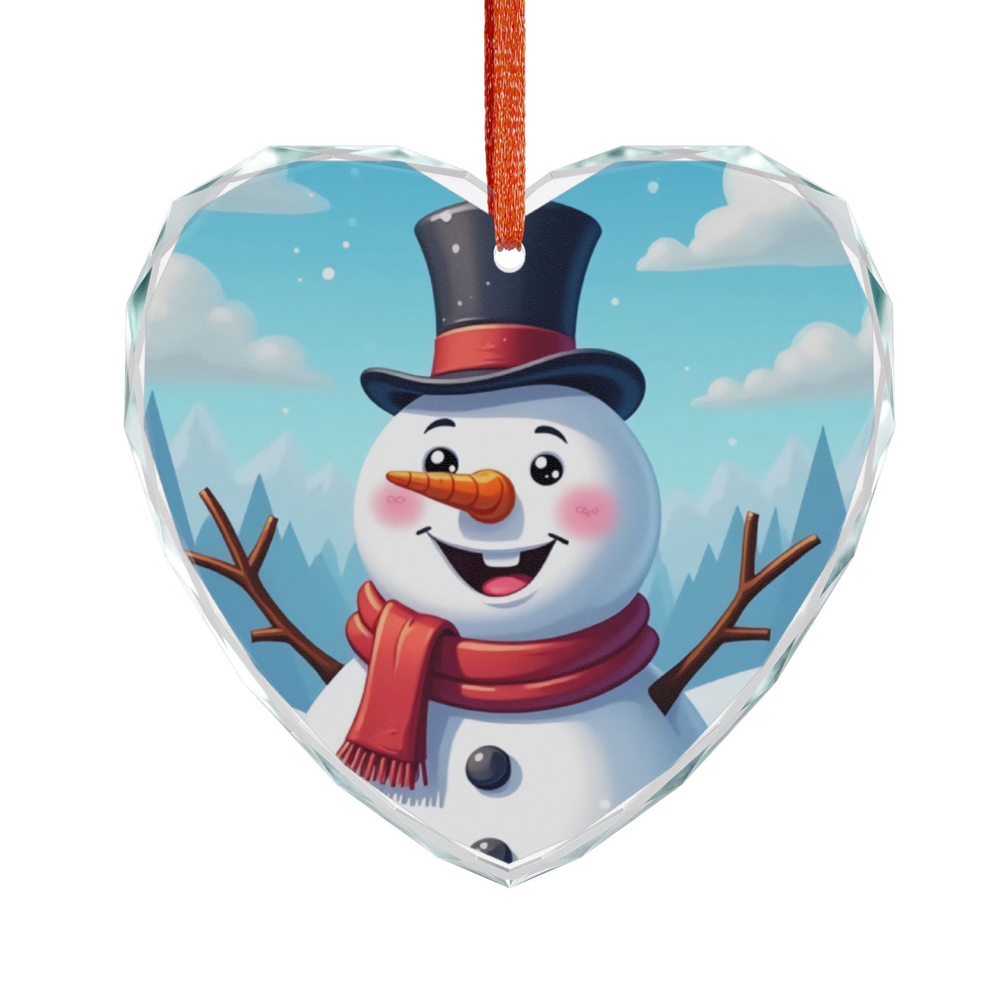 Heart Crystal Ornament — Cheerful Snowman Holiday Decoration