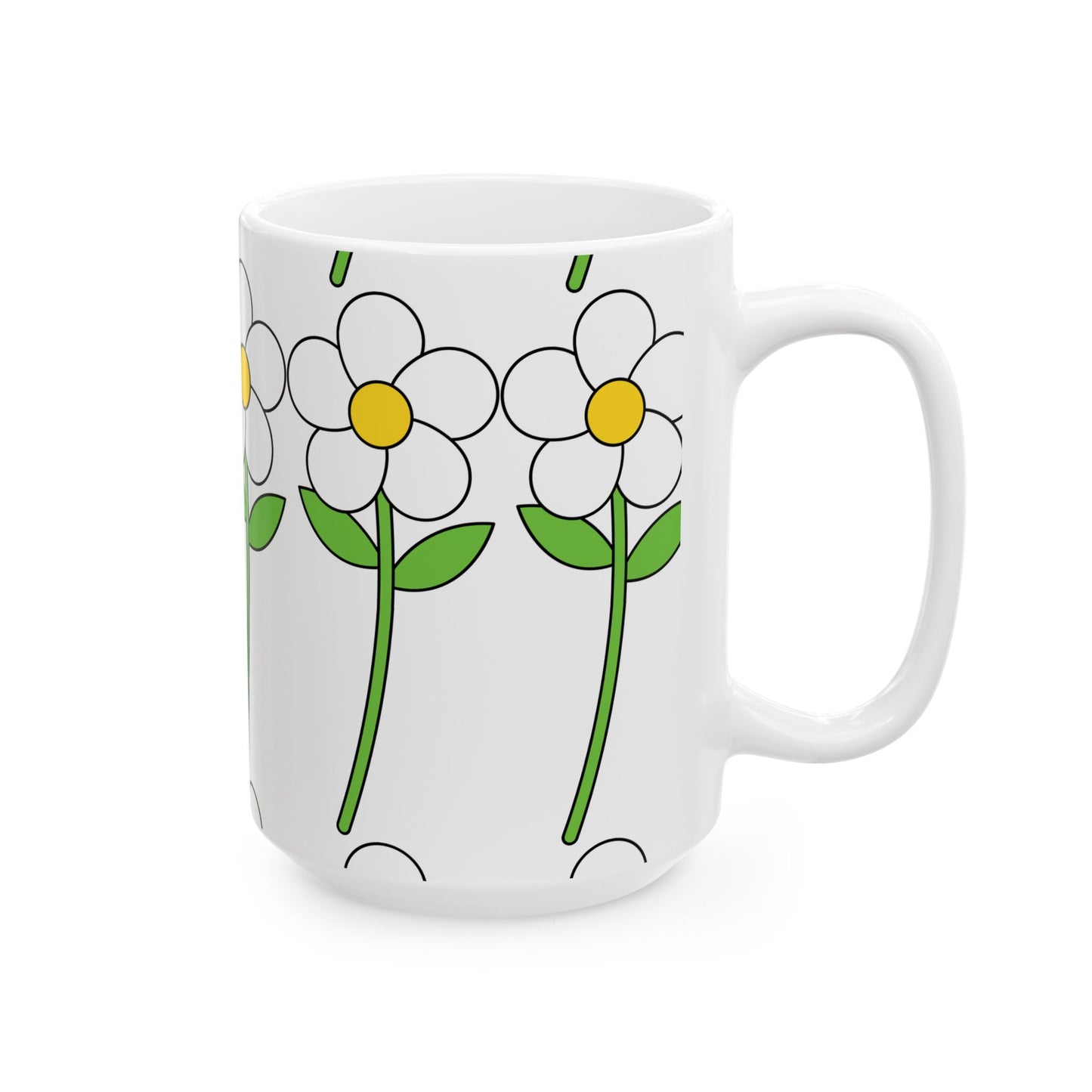 Flower Power Ceramic Mug - 11oz & 15oz, Floral Coffee Cup, Gift for Garden Lovers, Cute Tea Mug for Her, Spring Decor Mug