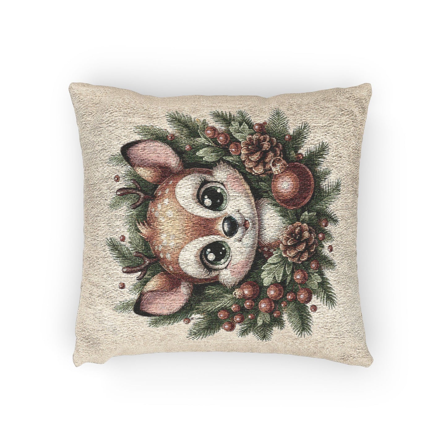 Whimsical Deer Woven Pillow | Cozy Home Decor, Holiday Gift, Nature Lover's Accent, Cute Animal Pillow, Unique Couch Cushion