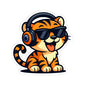 Cool Tiger Headphones Kiss-Cut Stickers, Fun Animal Stickers, Laptop Decals, Cute Home Decor, Gift for Cat Lovers