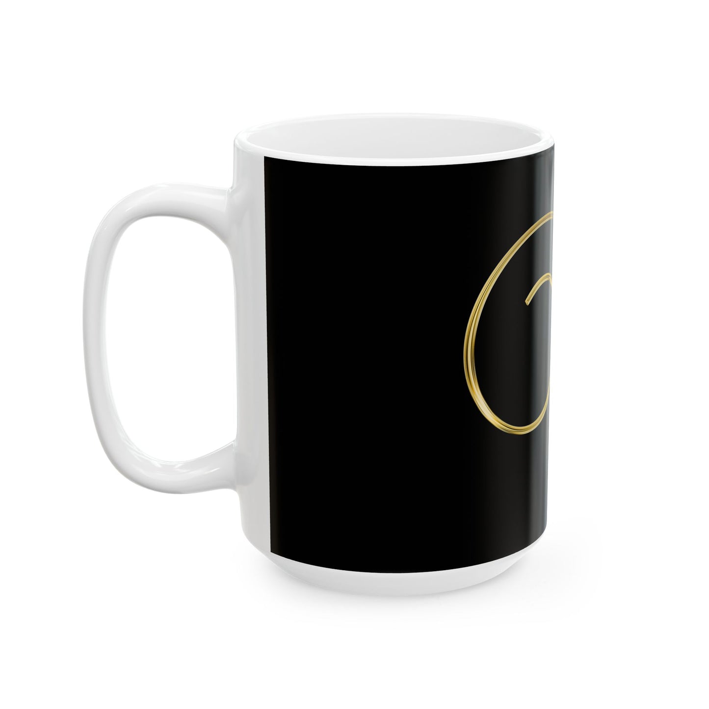 Gold Script Letter V Ceramic Mug — Elegant Monogram Coffee Cup (11oz, 15oz)