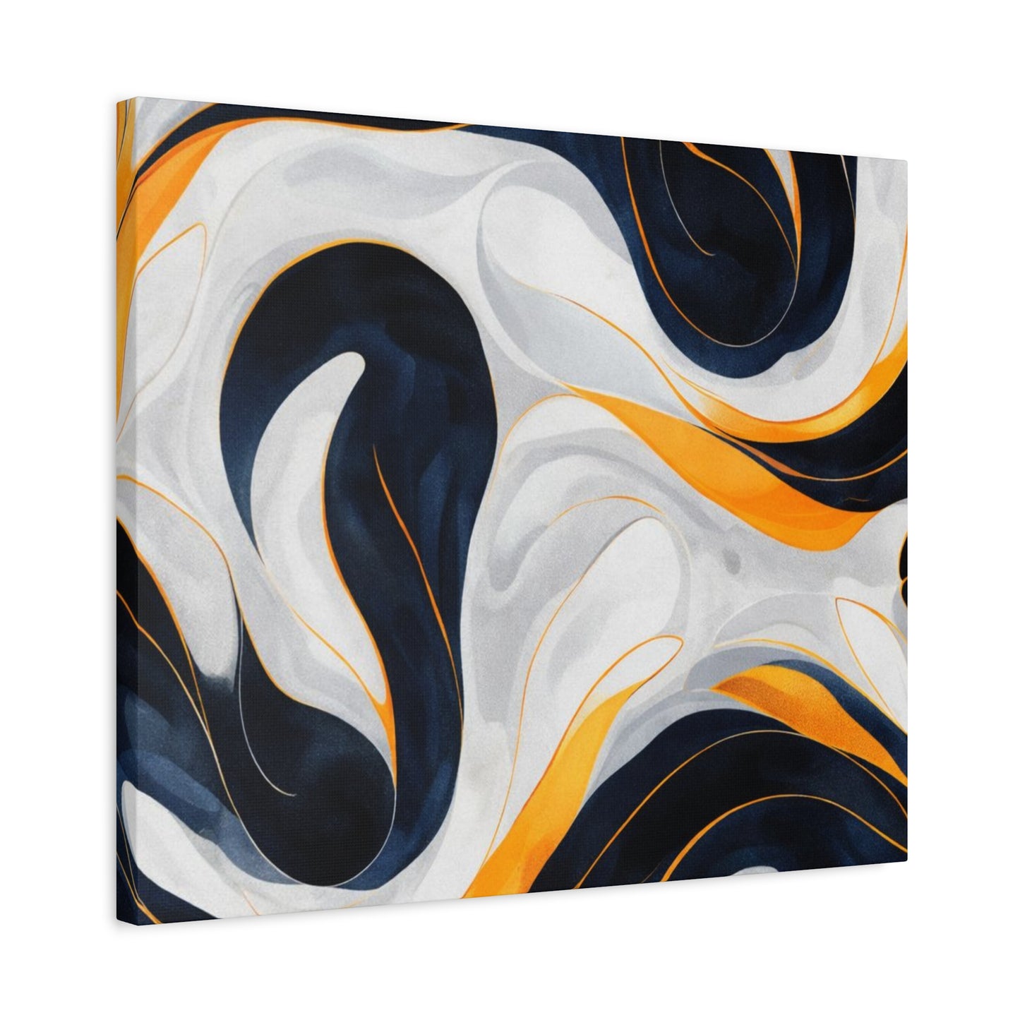 Abstract Fluid Art Matte Canvas Print — Navy, Gold & White Stretched Wall Art