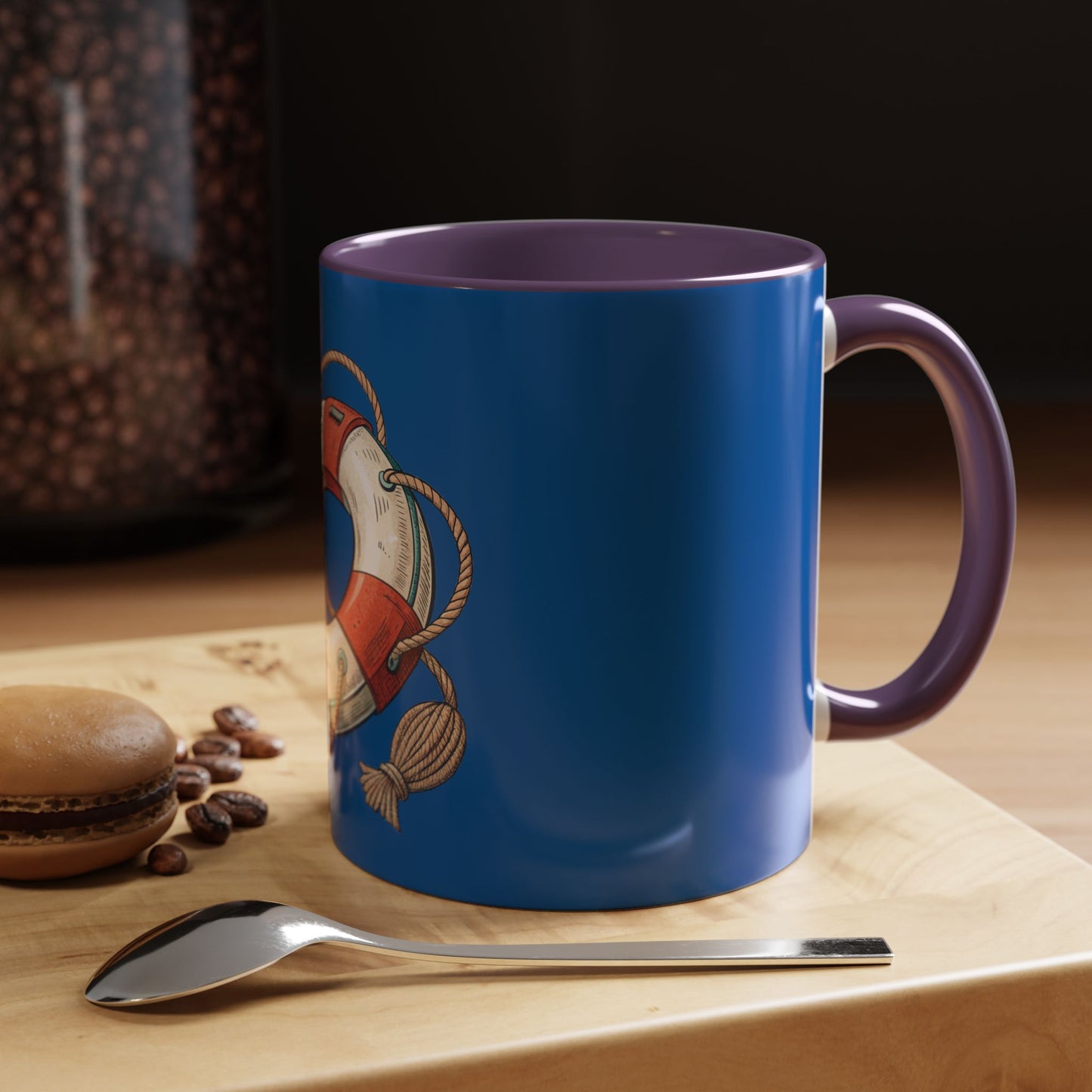 Lifesaver Accent Coffee Mug - Nautical Gift, Beach Decor, Sailor's Coffee Cup, Ocean Lover Mug, Summer Vibes