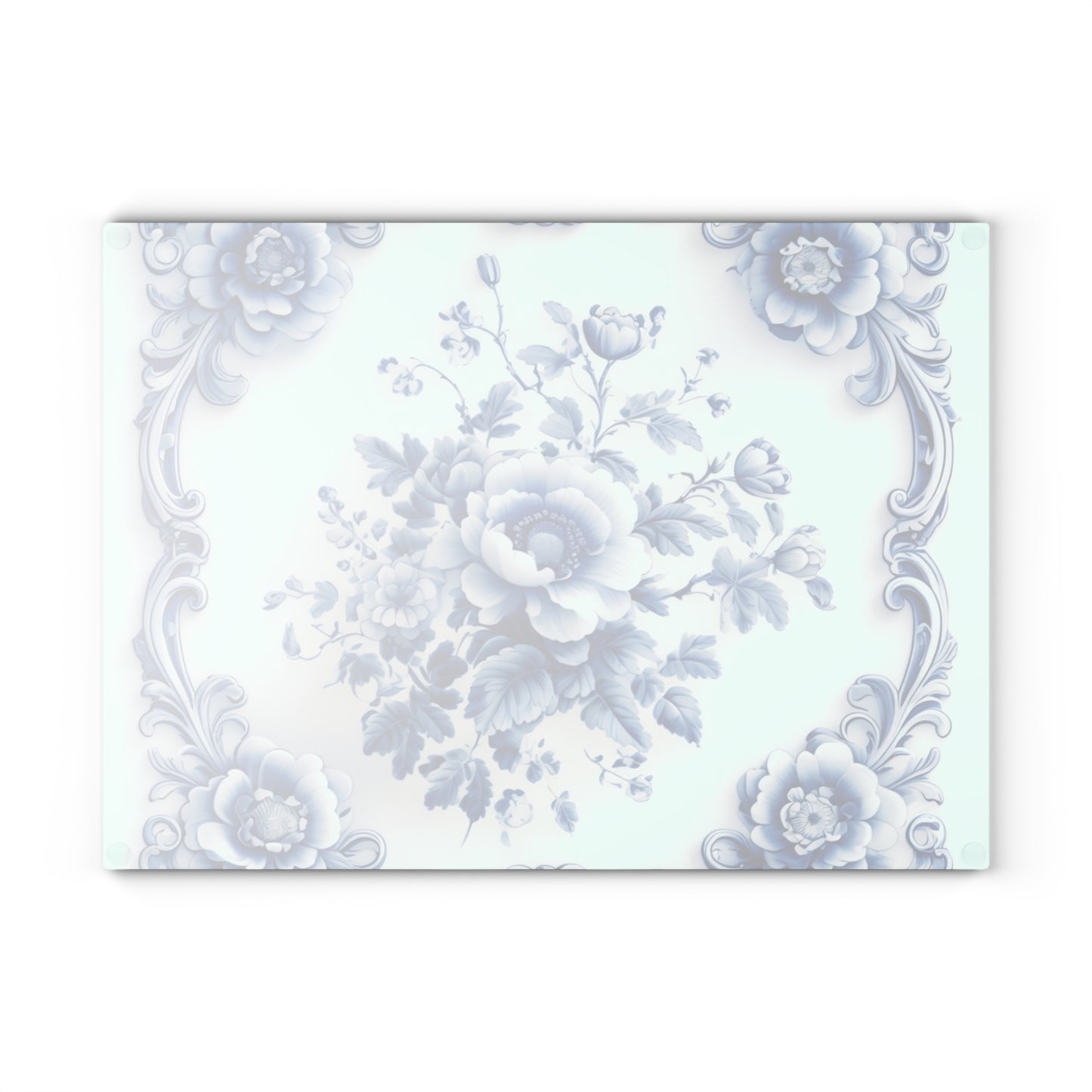 Blue Floral Glass Cutting Board — Vintage Delft-Style Kitchen Serving & Chopping Board