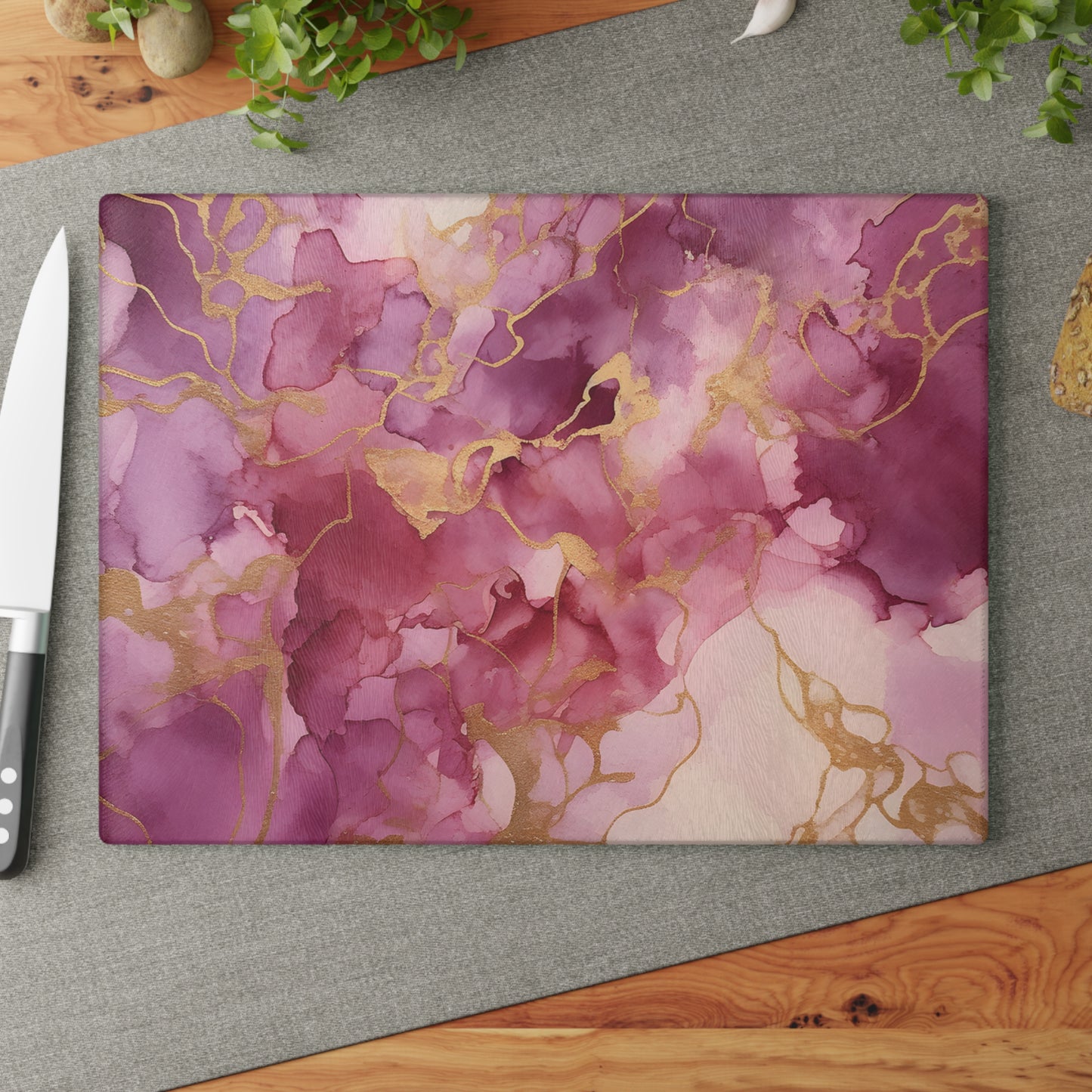 Elegant Pink Marble Glass Cutting Board, Kitchen Decor